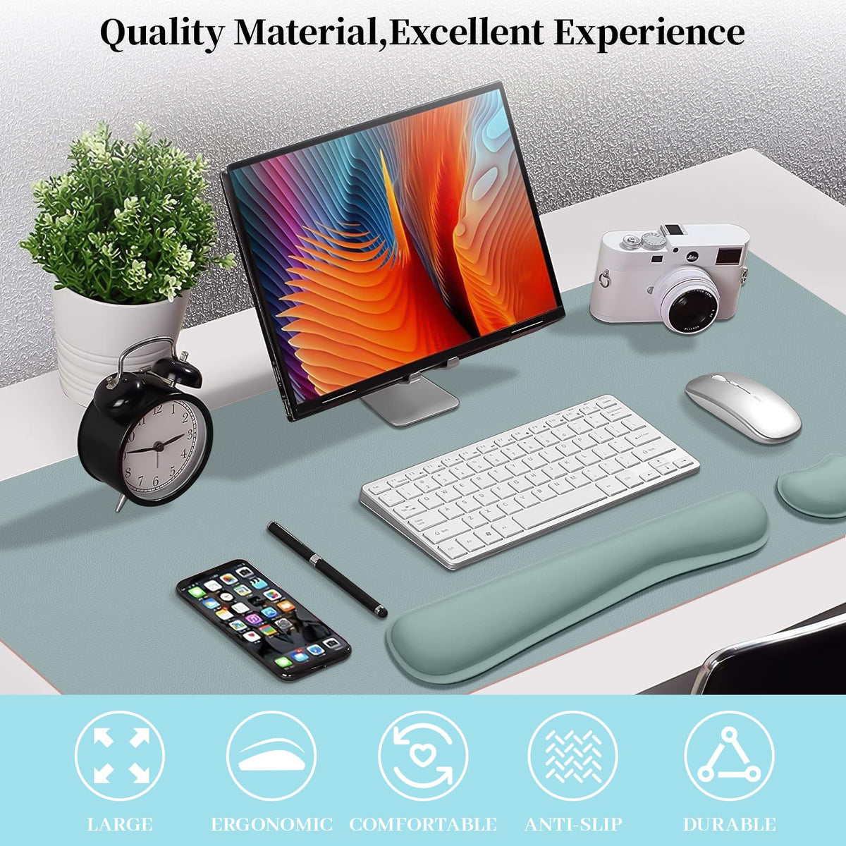 Meetcolor Desk Mat Set,3-in-1 Mouse Pad with Wrist Rest and Keyboard Pad
