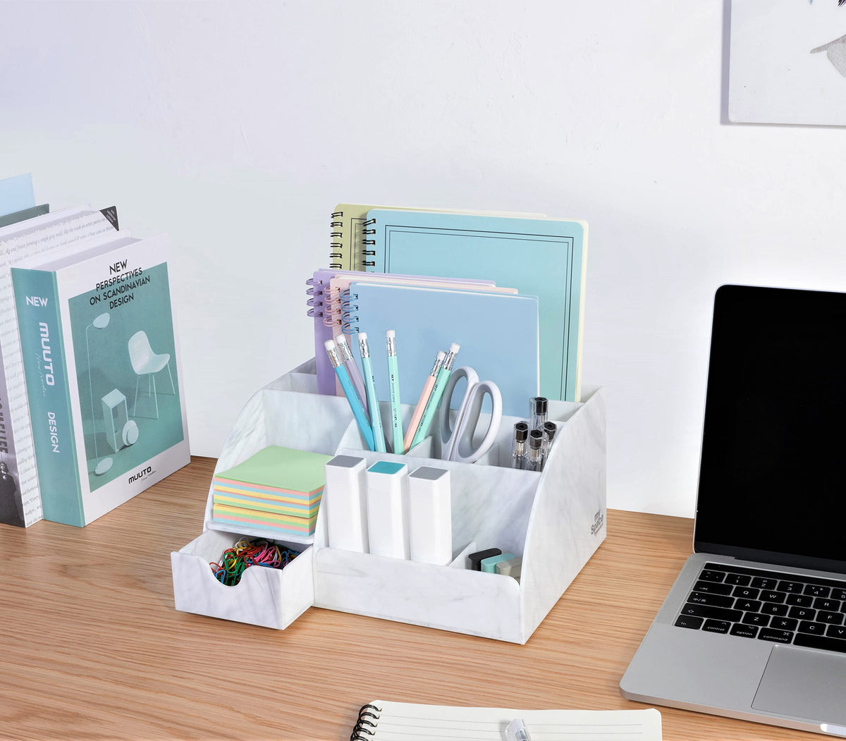 My Space Organizers Marble Desk Organizer For Office Supplies And Accessories - 9 Sections - Pencil