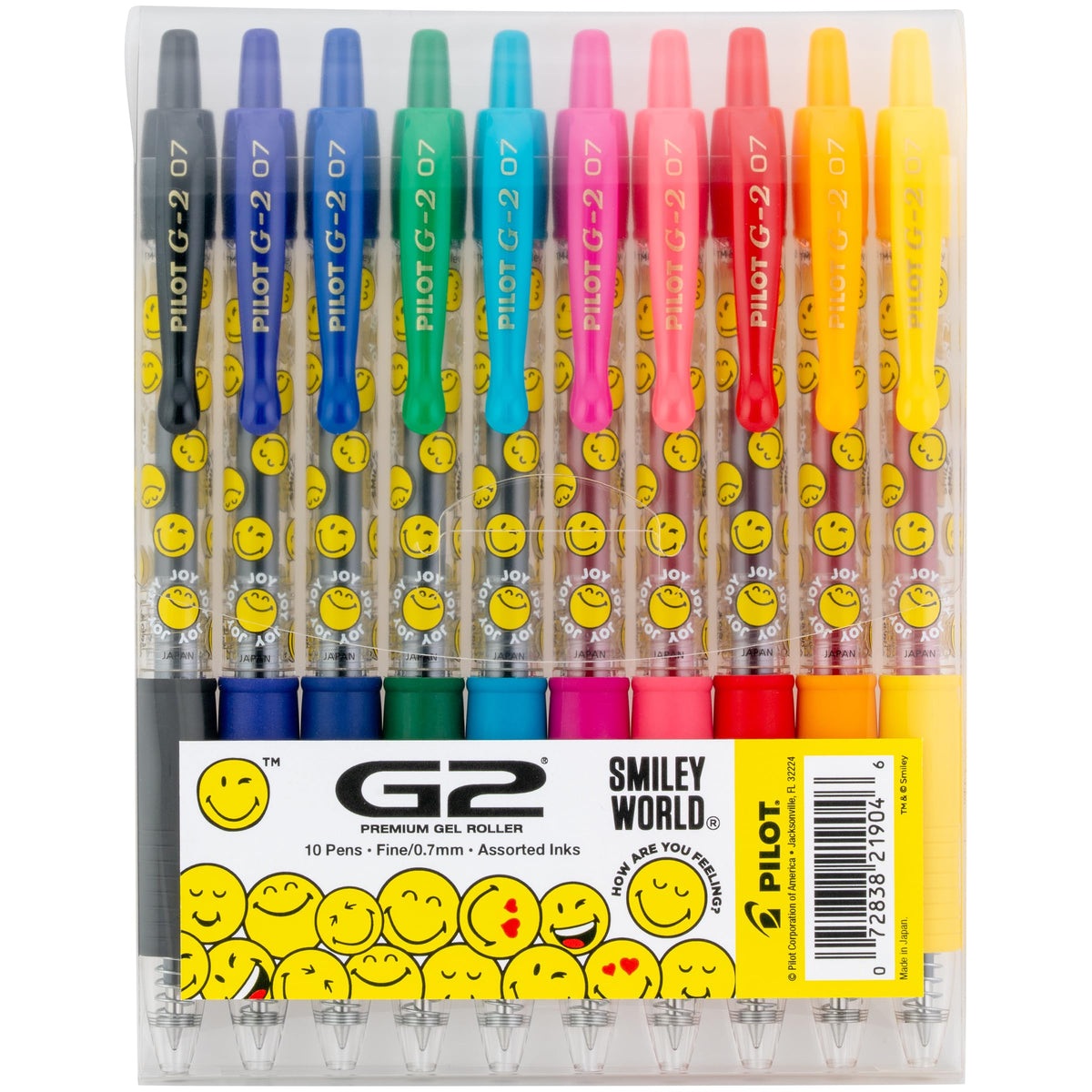 PILOT, G2 Smileyworld Gel Roller Pens, 10 Pack Pouch, Assorted Ink