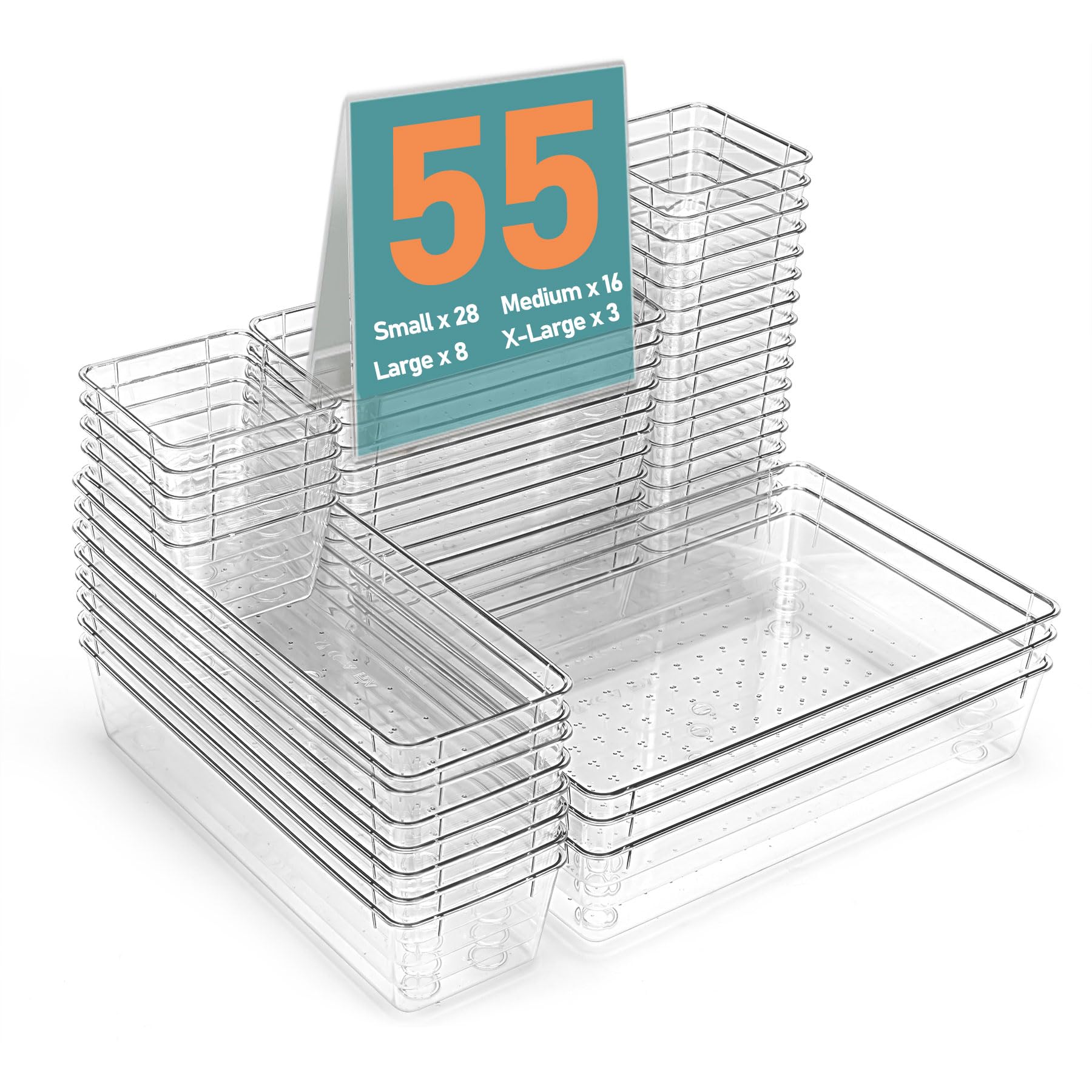 VEXTHYX 55Pcs Clear Plastic Drawer Organizers Set, 4size makeup drawer organizer trays for