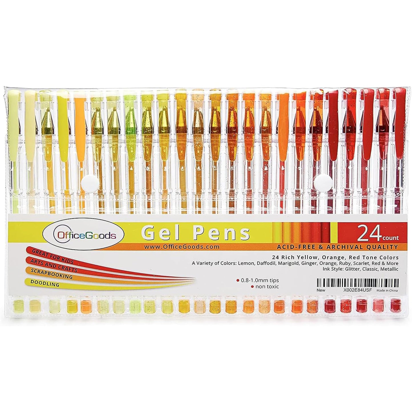 OfficeGoods Yellow, Orange and Red Gel Pens with Refills, 24 Pack