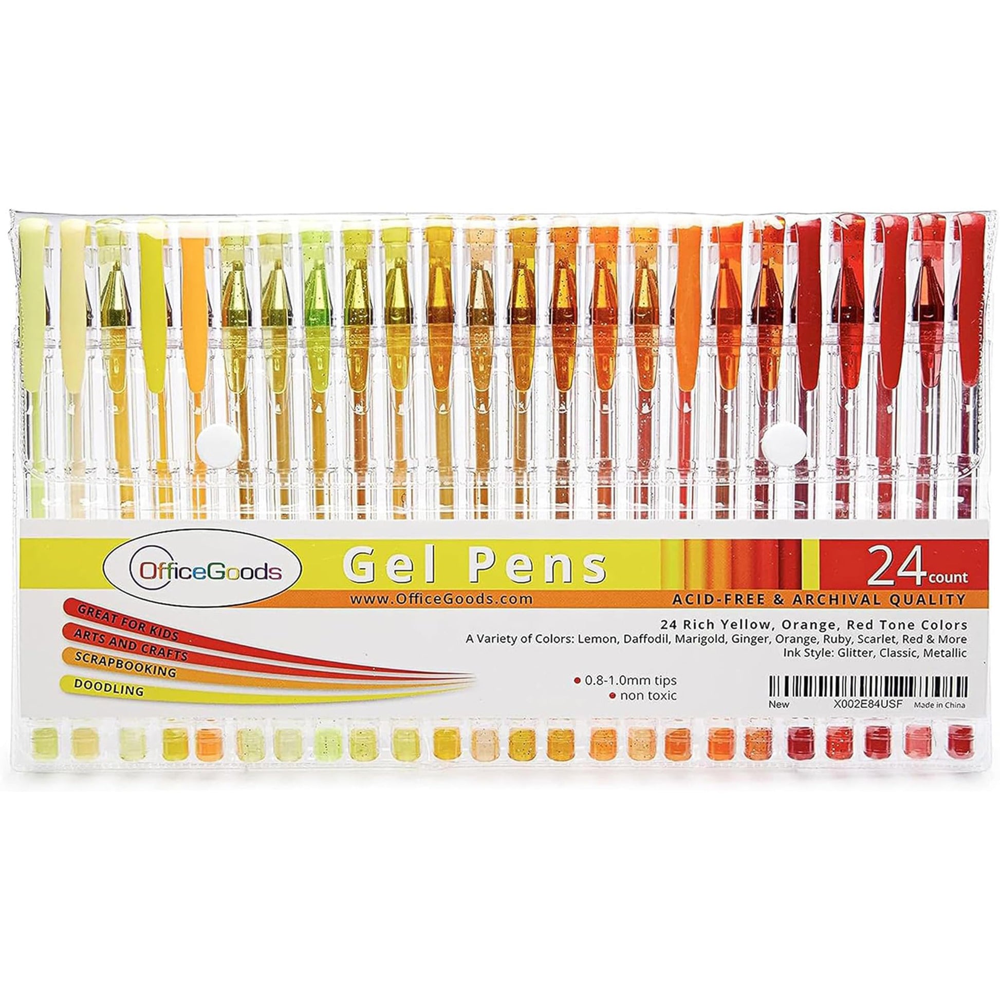OfficeGoods Yellow, Orange and Red Gel Pens with Refills, 24 Pack