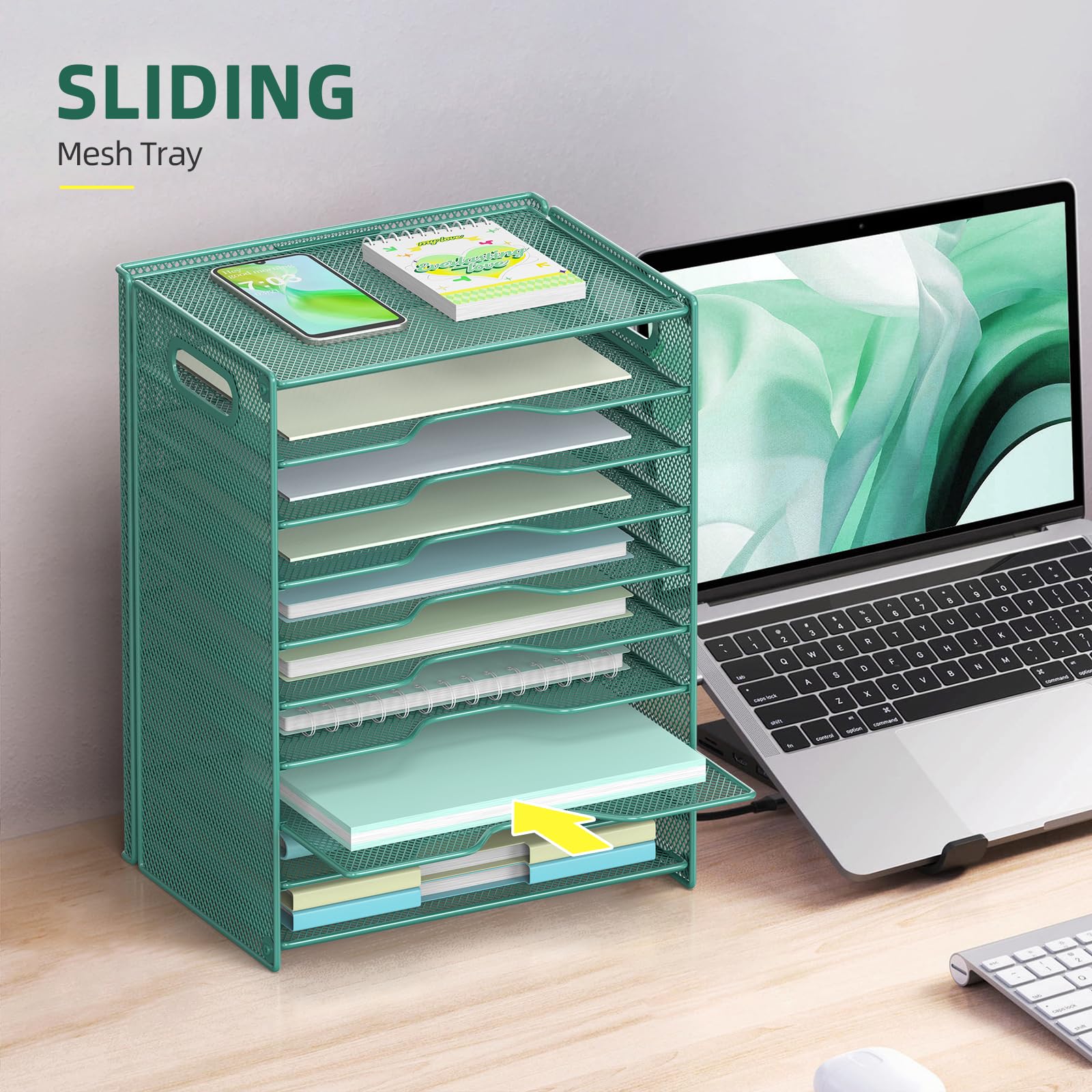 OUTWOLF 10 Tier Paper Organizer - Letter Tray Mesh Desk File Organizer with Handles for Office