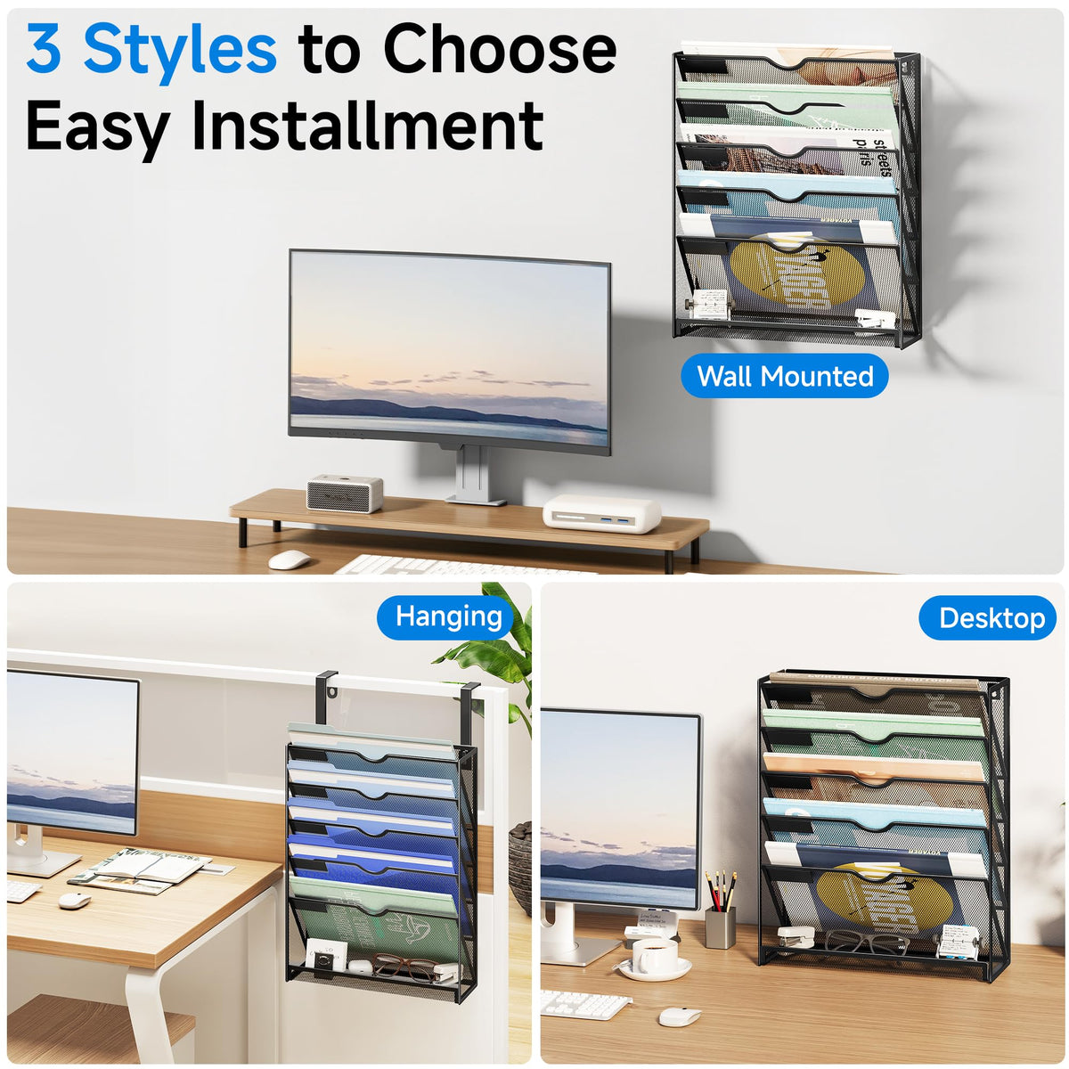 Lavatino 6-Tier Mesh Hanging Wall File Organizer with Hooks – No Installation Needed, Paper Mail