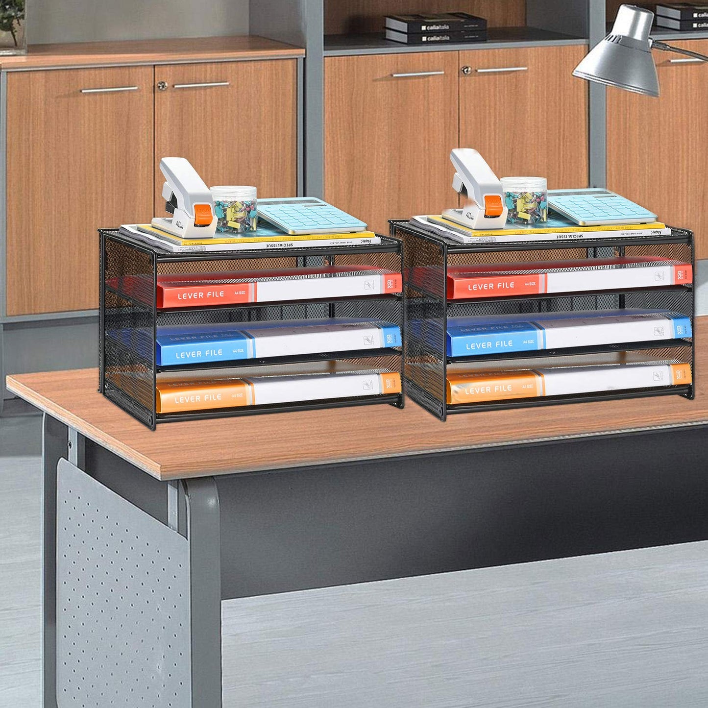 Samstar 2 Pack Paper Letter Tray, 3-Tier Desk File Organizer Paper Sorter Letter Shelf Rack, Mesh