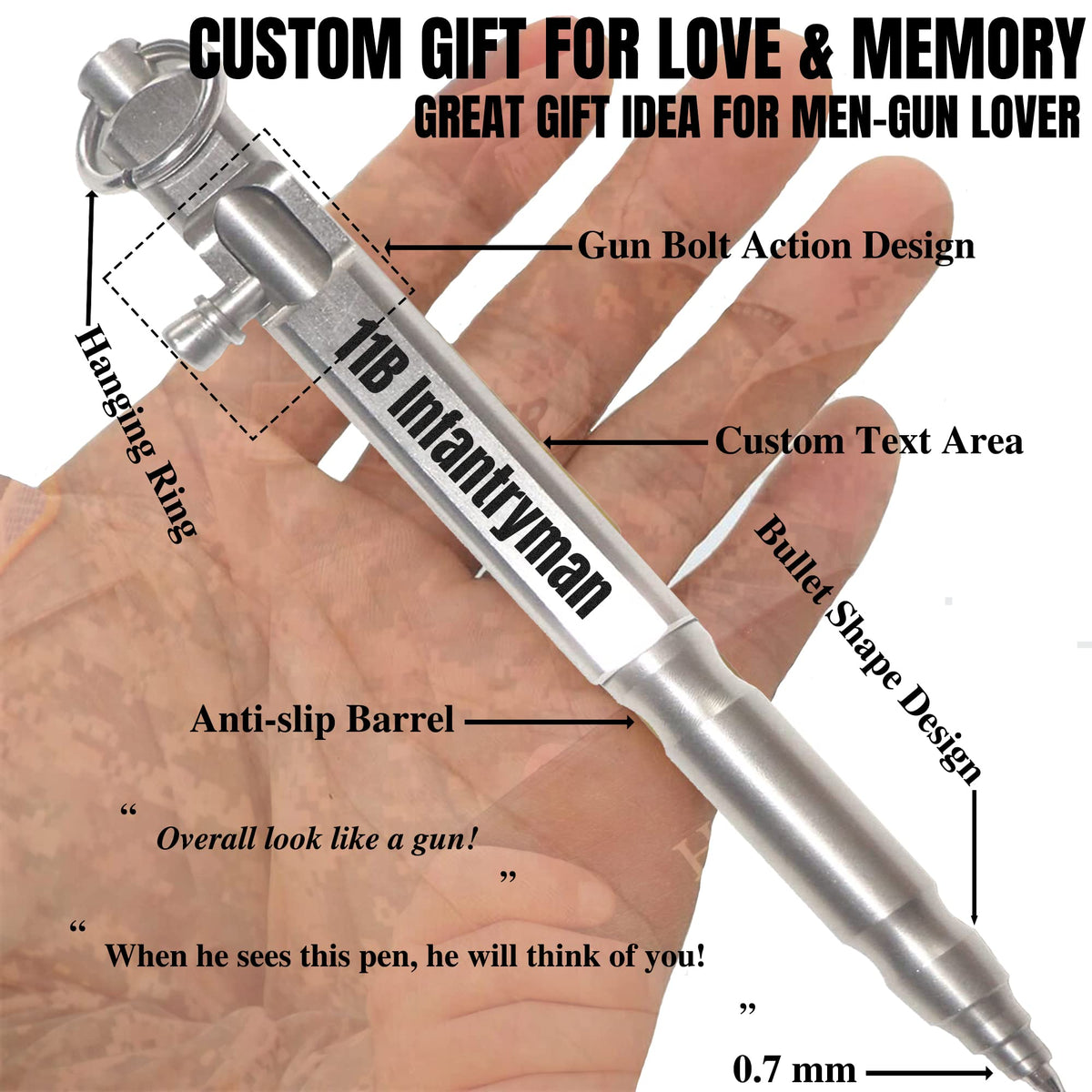 Auchic Custom Bolt Action Pen Free Engraving Custom Pocket EDC Metal Pen with 3 Refills Engravable