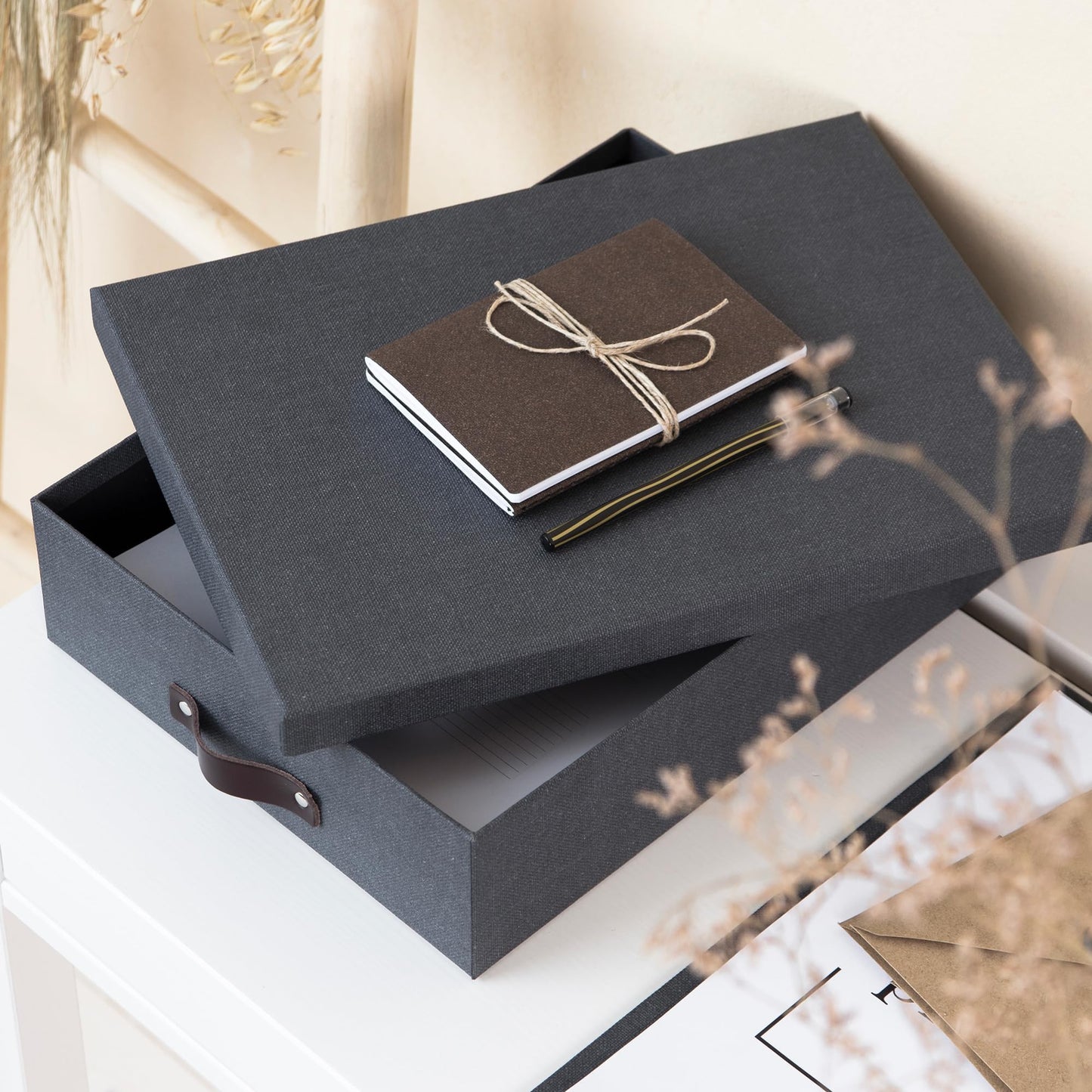 Bigso Oskar Canvas Fiberboard Document Letter Box for Important Paperwork A4 or Letter Size