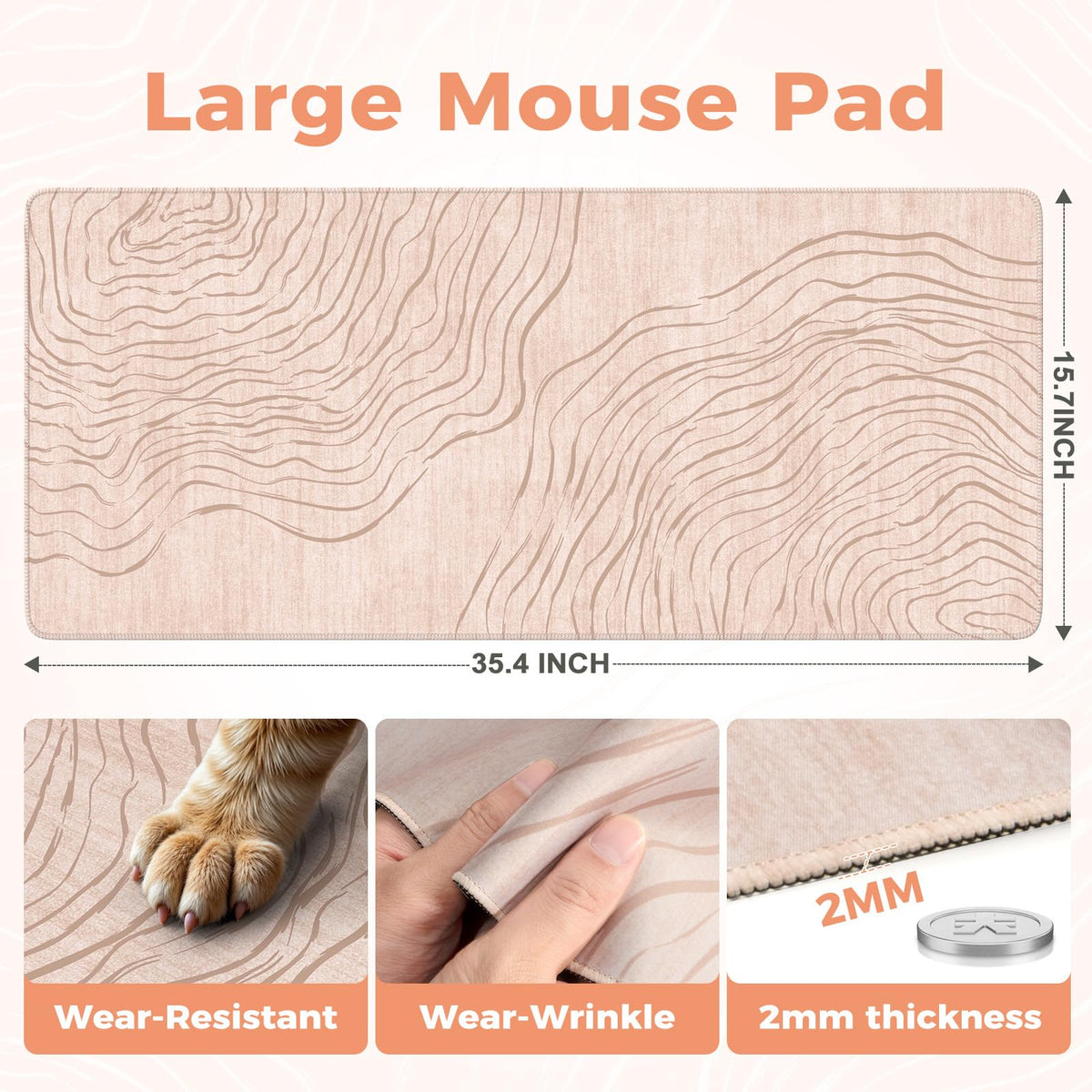iCasso Big Mouse Pad,Aesthetic Desk Cover Mat for Desktop,Beige