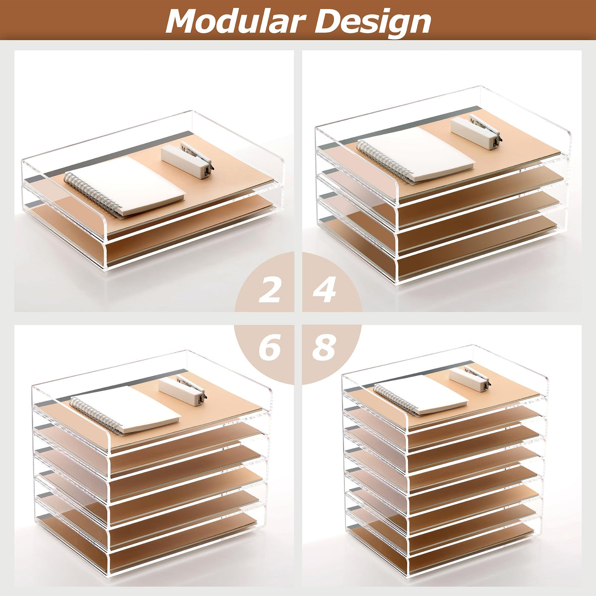 2 Pack- Stackable Paper Letter Tray, A4 File Tray Desk Organizer, Acrylic