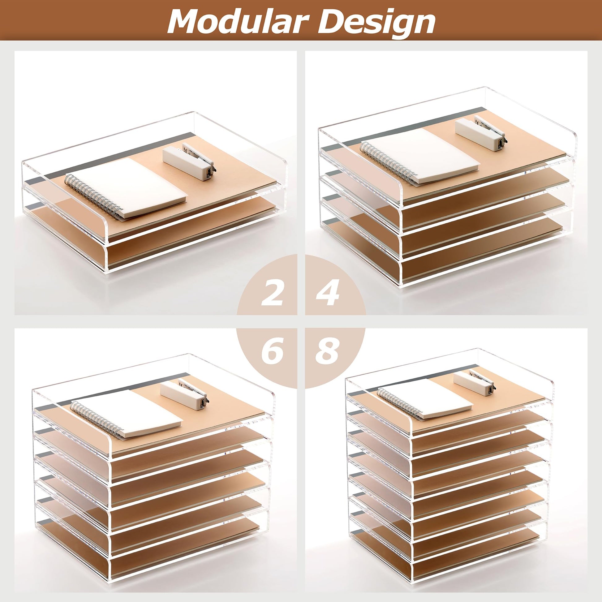 SANRUI 4 Tier Clear Desk Paper Letter Organizer Trays, A4 Stackable File Document Tray, Acrylic