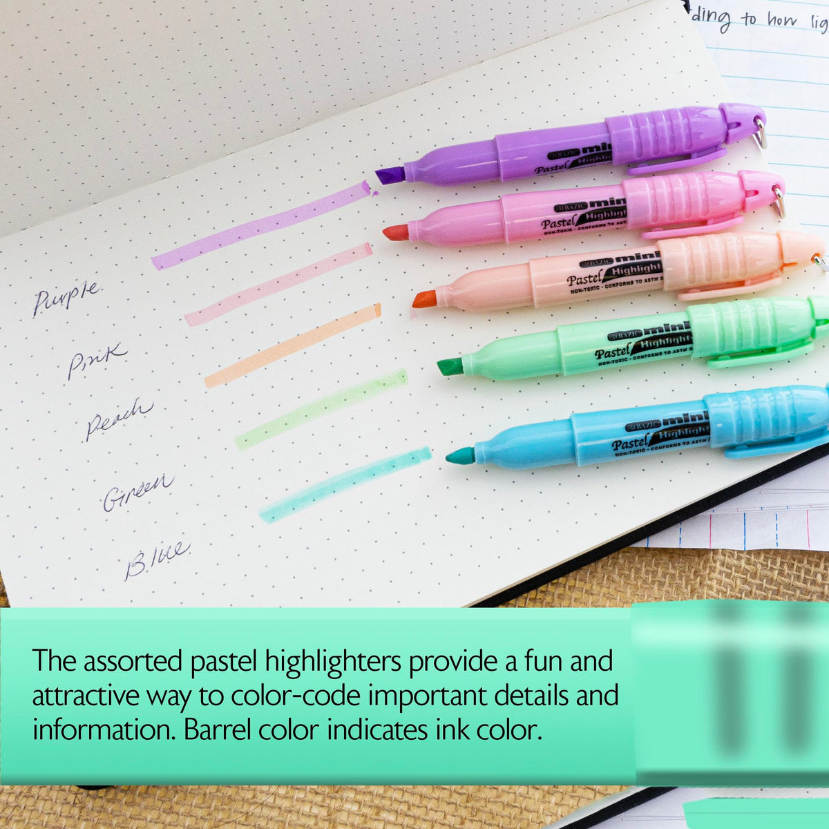 BAZIC PRODUCTS Mini Pastel Highlighters, Chisel Tip, 5 Count, 24-Box