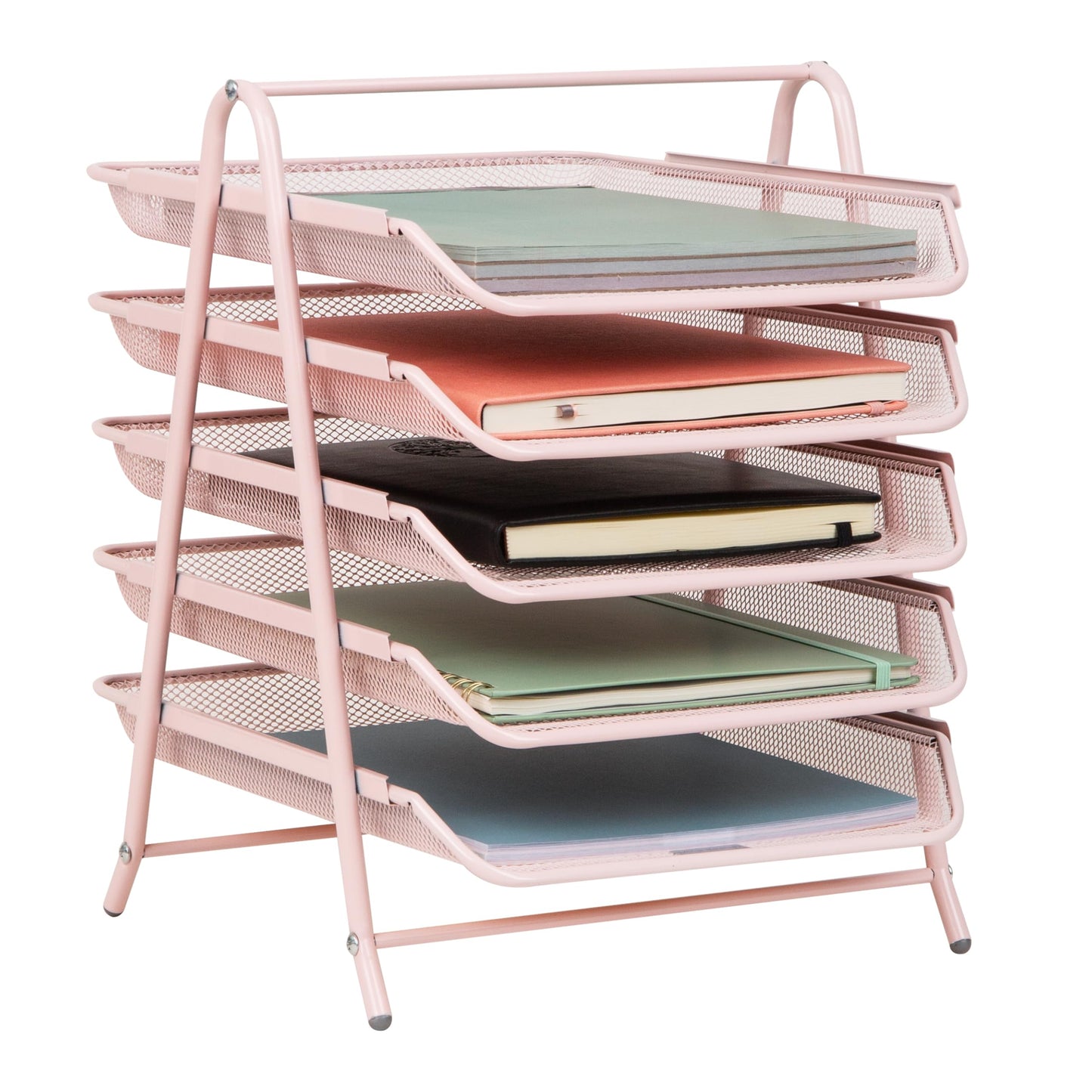 Mind Reader 5-Tier Paper Tray Organizer, Vertical Desktop File Storage Rack, Office, Metal Mesh