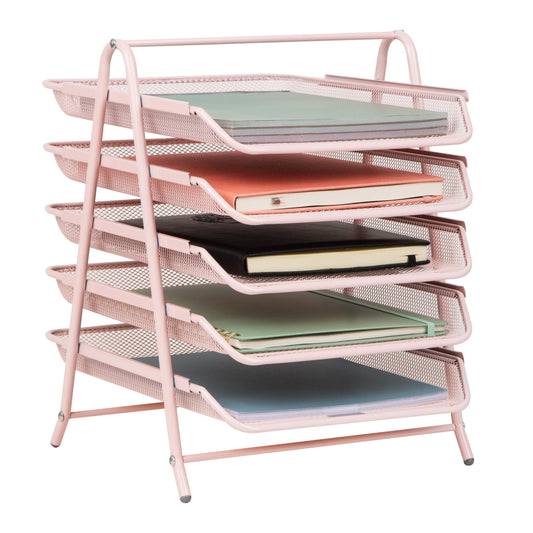 Mind Reader 5-Tier Paper Tray Organizer, Vertical Desktop File Storage Rack, Office, Metal Mesh