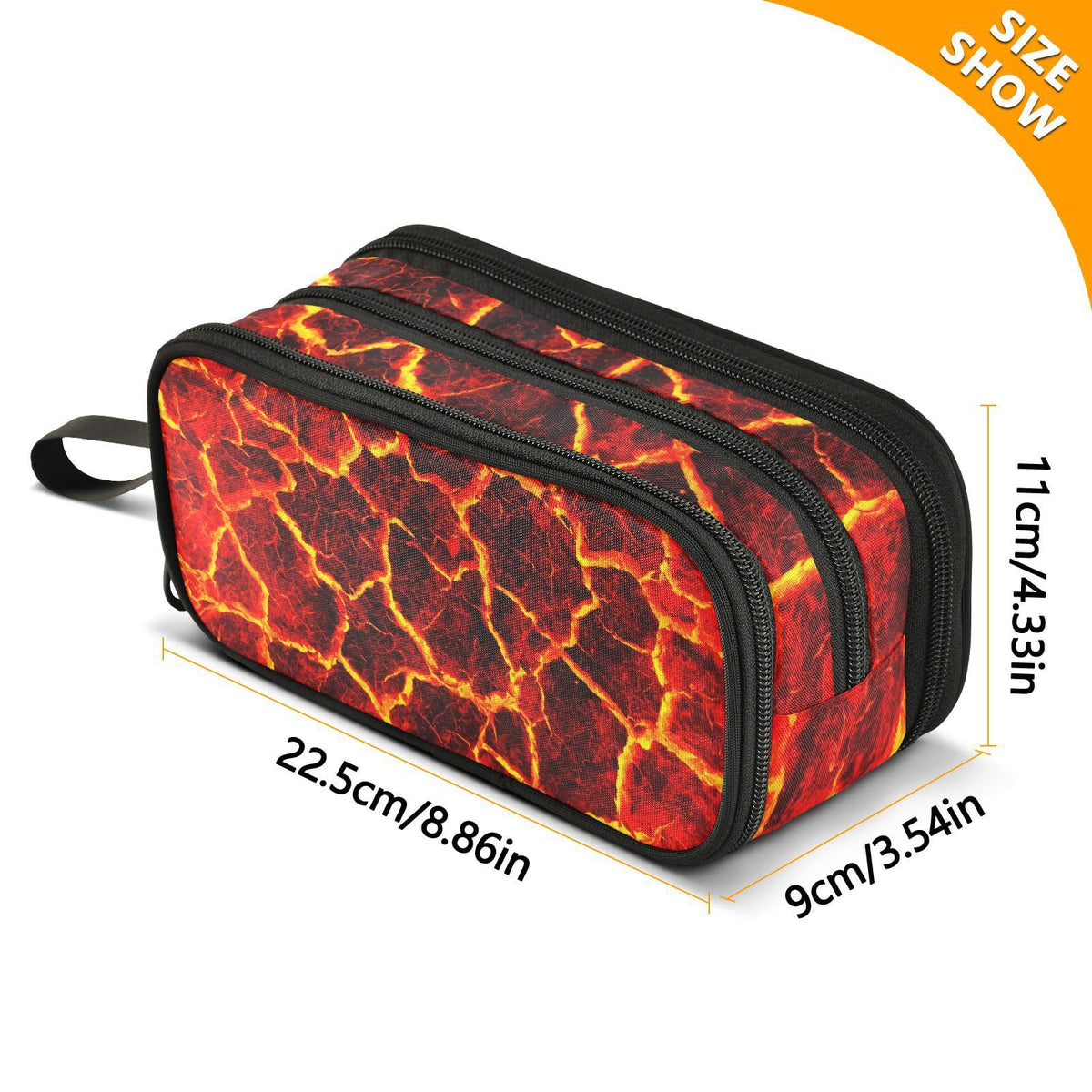 Sletend Pencil Case Lava Fire Volcano Texture 3 Compartments Pencil Pouch