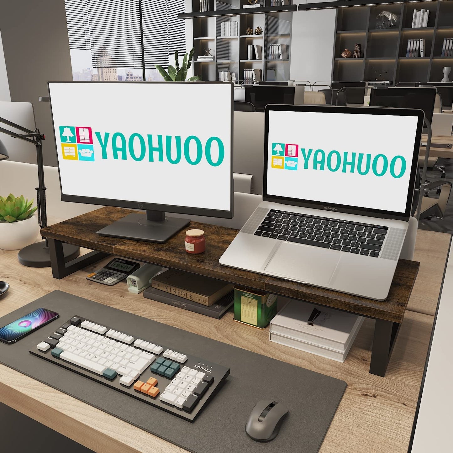 YAOHUOO Dual Monitor Stand Riser, 39Inch Large Monitor Stands for 2 Monitors, Computer Monitor