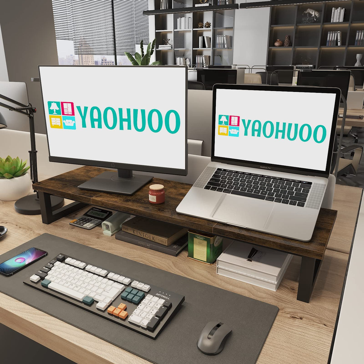 YAOHUOO Dual Monitor Stand Riser, 39Inch Large Monitor Stands for 2 Monitors, Computer Monitor