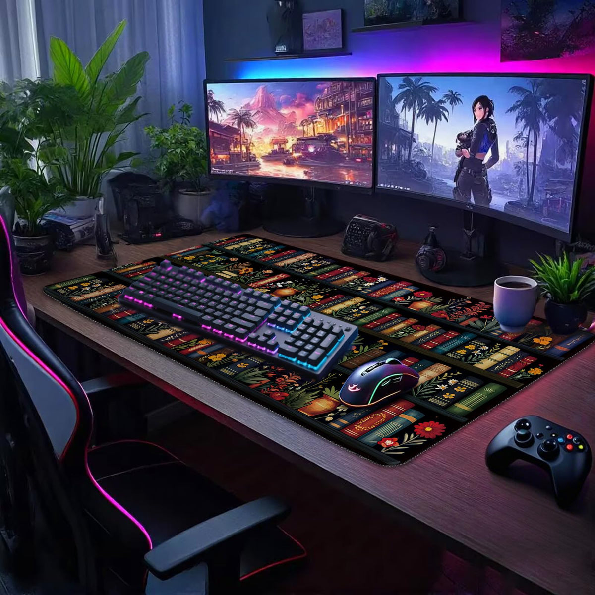 Mcapirivo Vintage Bookshelf Large Gaming Mouse Pad Desk Mat 31.5"x15.7"