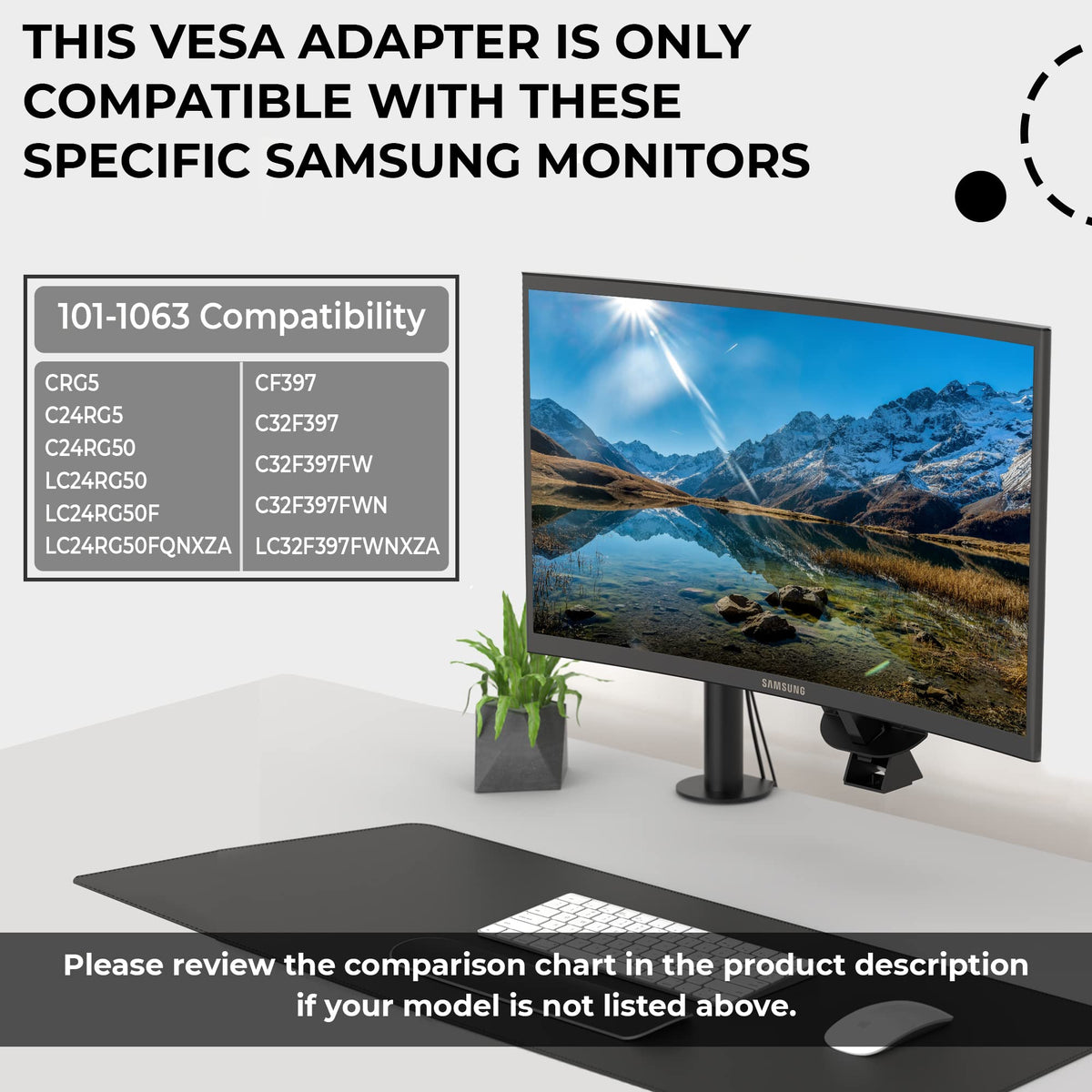 HumanCentric VESA Mount Adapter for Samsung Curved Monitors CF397 & CRG5