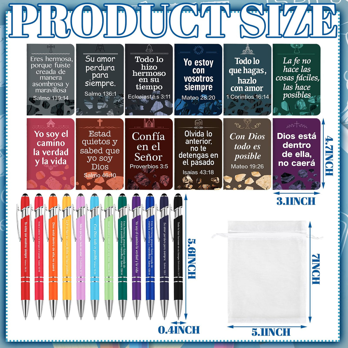 Fuyoooo 72 Pc Regalos Cristianos Spanish Catholic Bible Pens Notebooks