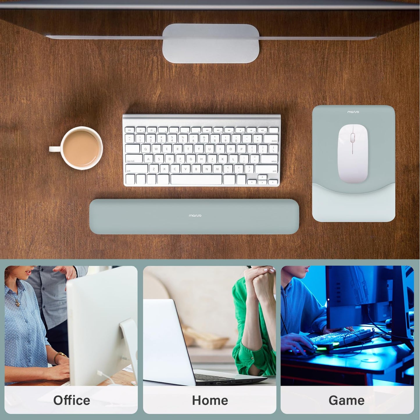 MOSISO Wrist Rest Support Mouse Pad & Keyboard Set, Powder Blue