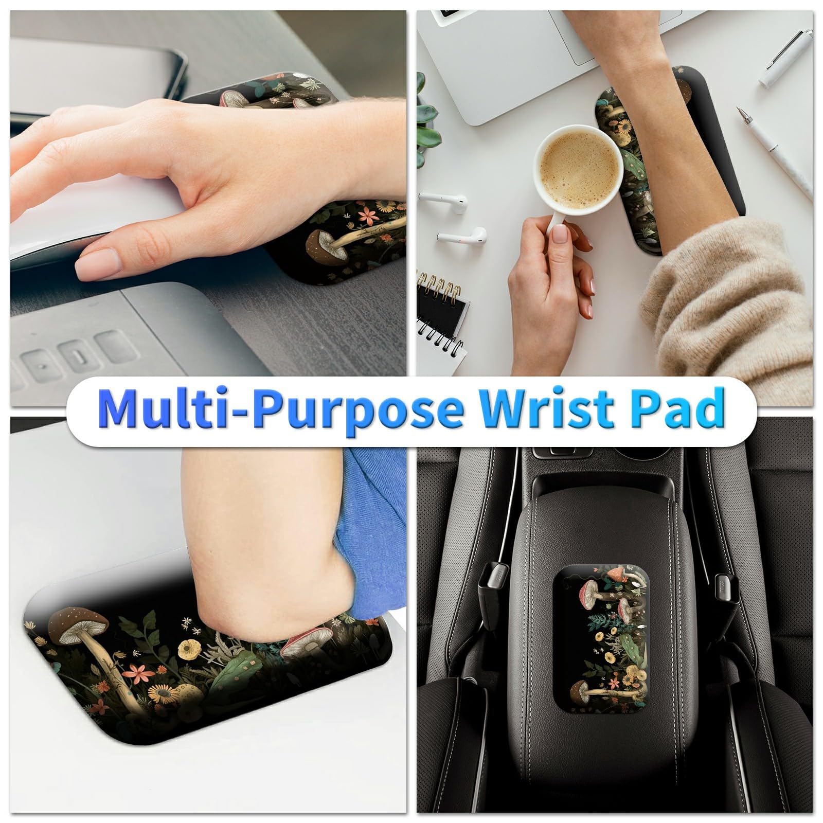 BPQOJB Laptop Mouse Pad 27.5 x 11.8 inch & Small Wrist Rests with Coasters and Mushroom and Flower