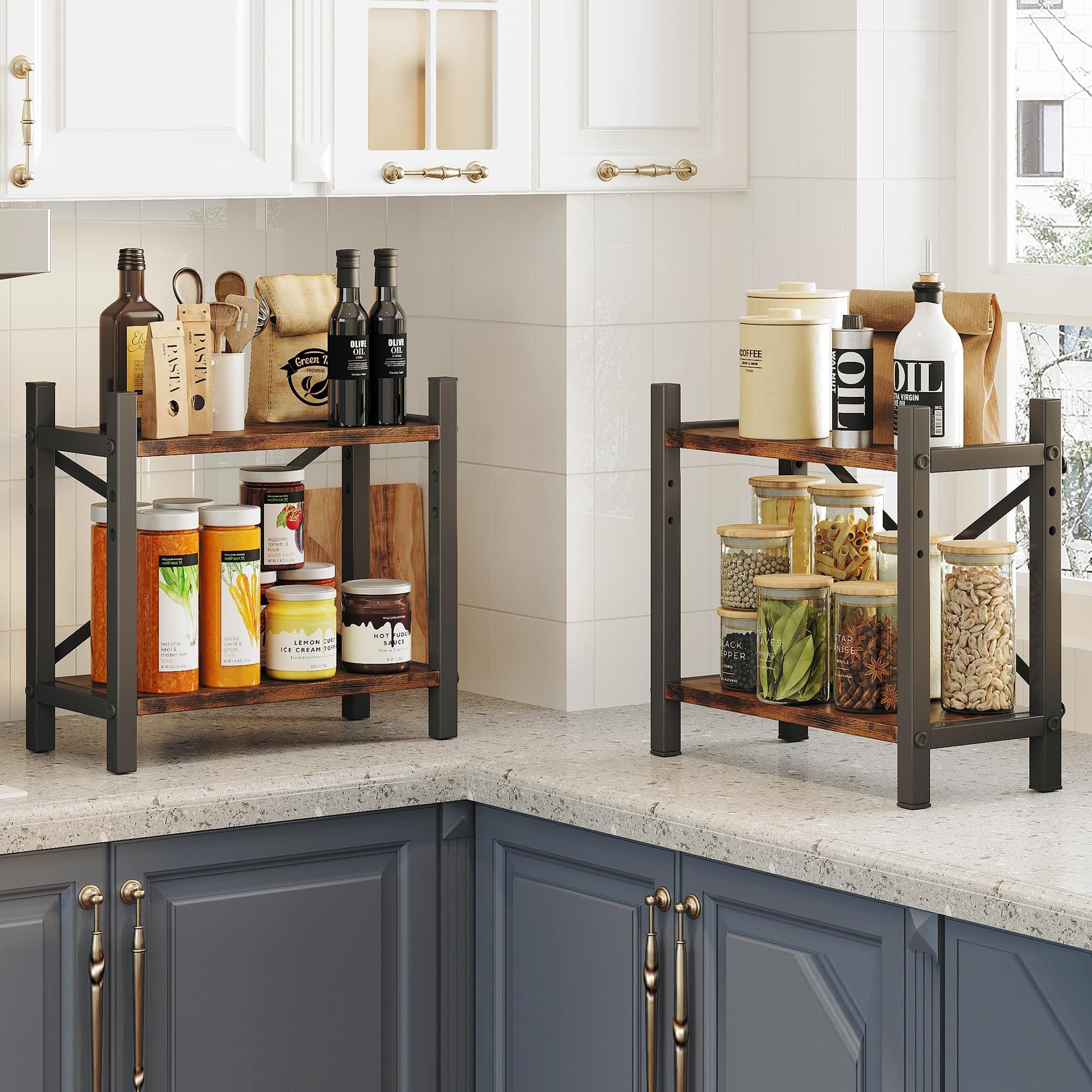 Desktop Bookshelf, 4-Tier Stackable Narrow Bookcase, Adjustable Industrial Desk Organizer & Hutch