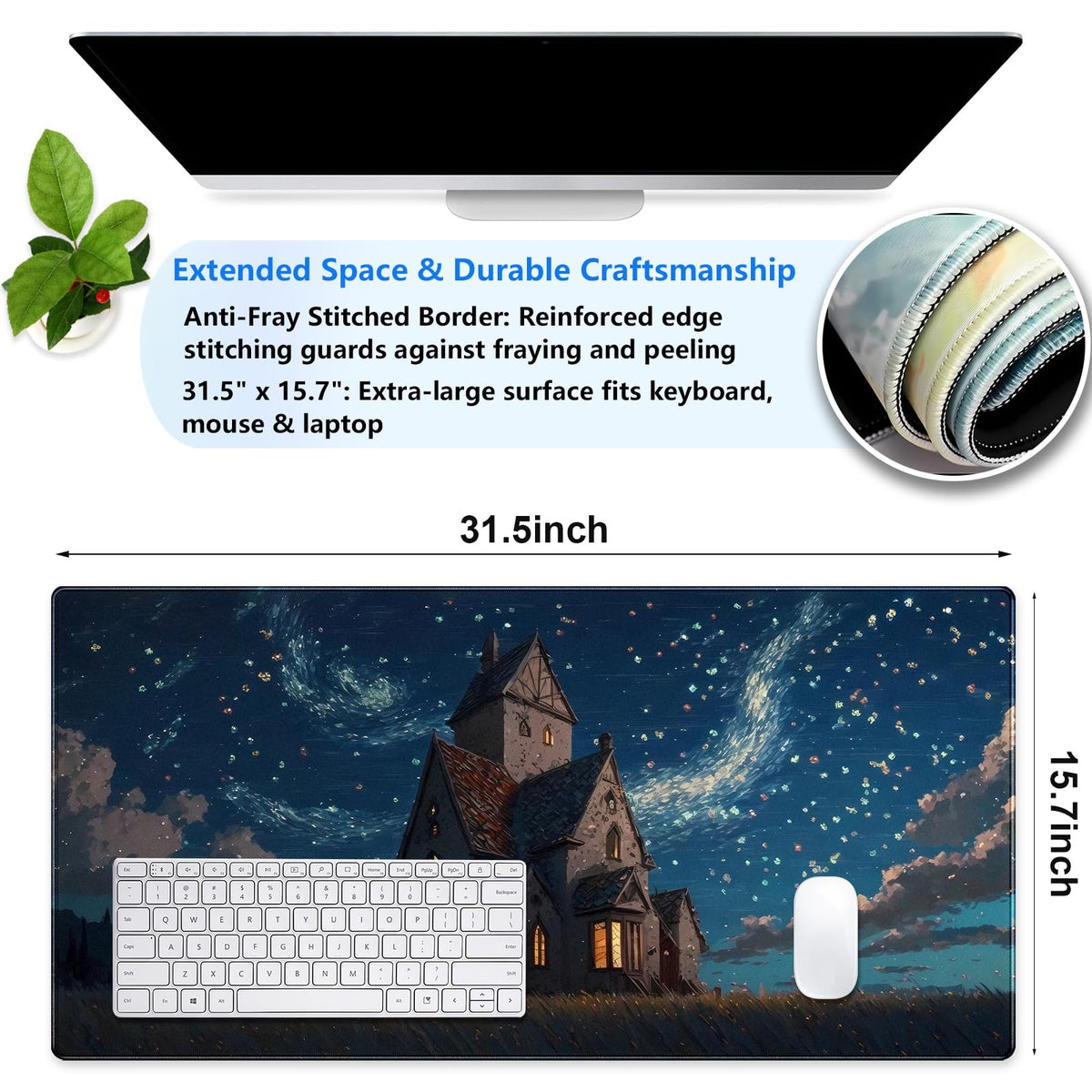 Starry Night Desk Mat, Abstract Swirl Large Mouse Pad 31.5x15.7 in