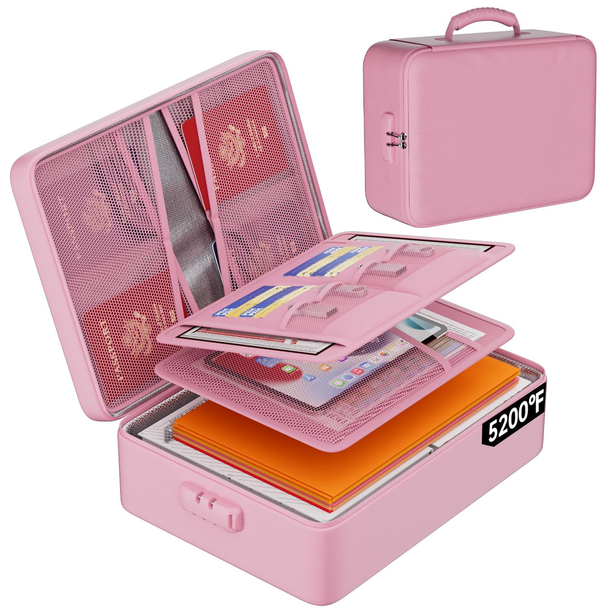 DocSafe 5200°F Fireproof Document Organizer Box with Lock, Pink (Soft)