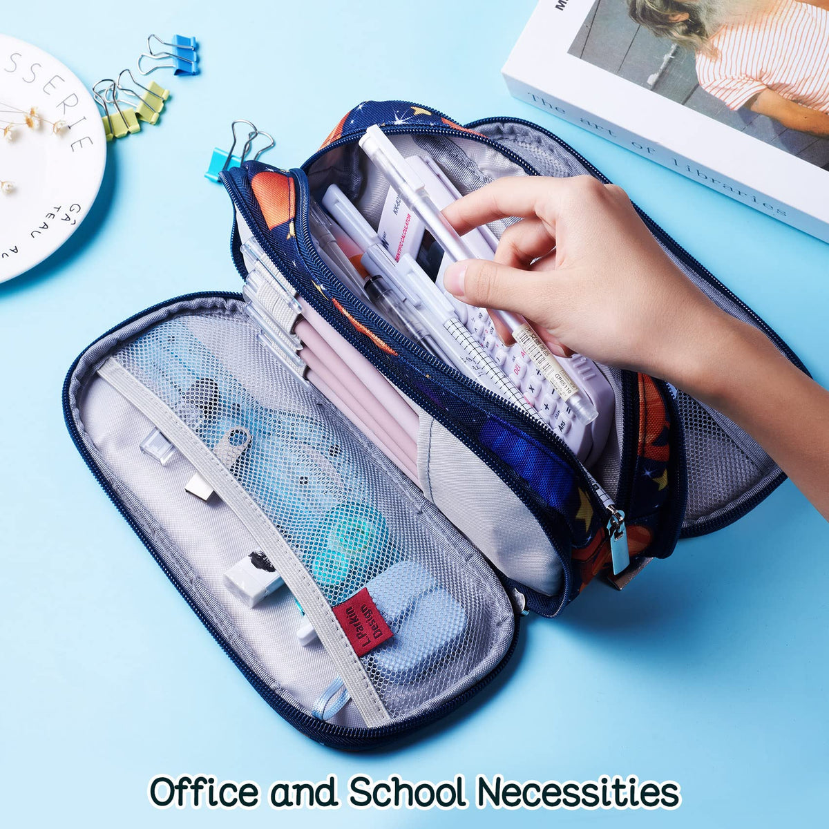 LParkin Galaxy Pencil Case for Boys Super Large Capacity 3 Compartments Space Pencil Pouch Space