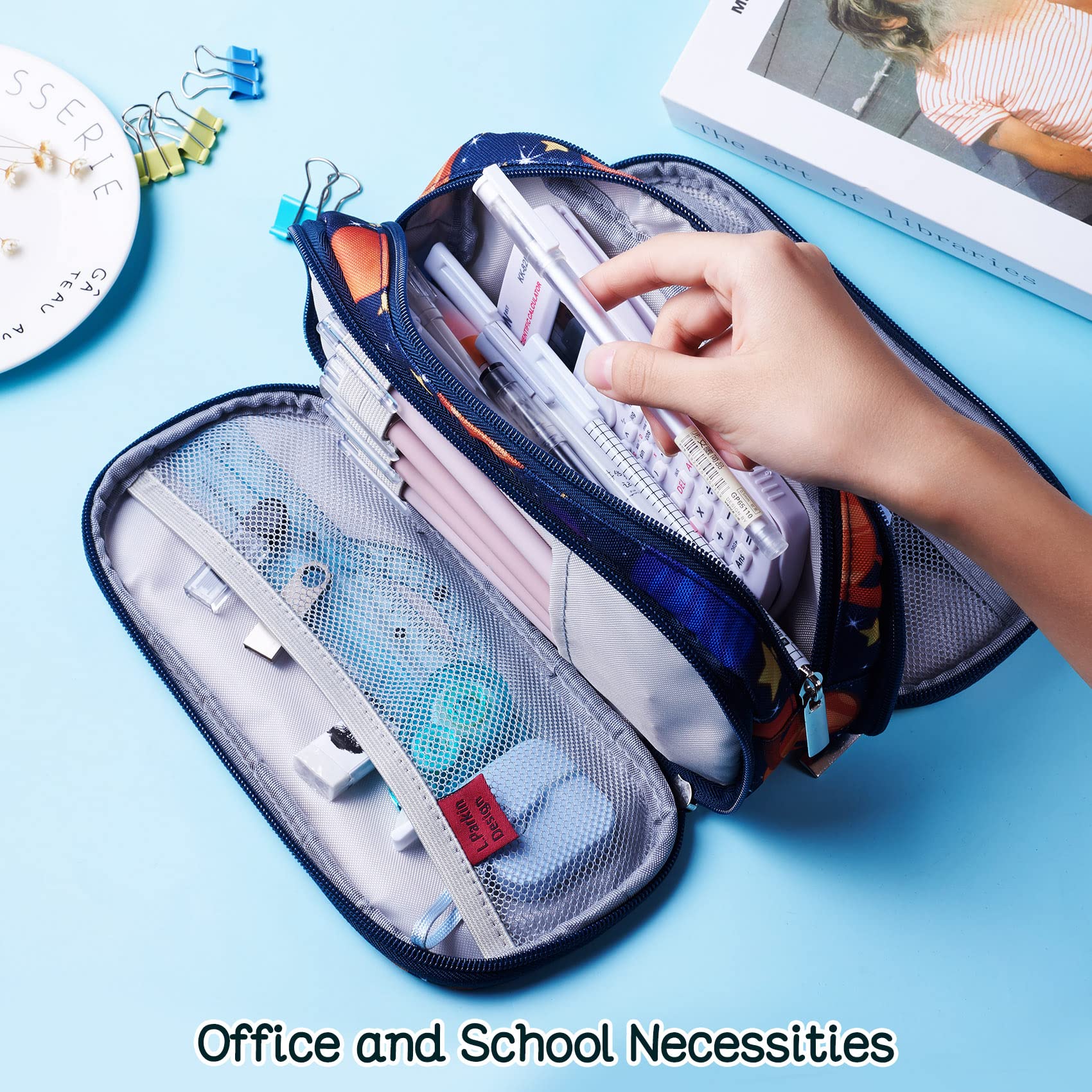 LParkin Galaxy Pencil Case for Boys Super Large Capacity 3 Compartments Space Pencil Pouch Space