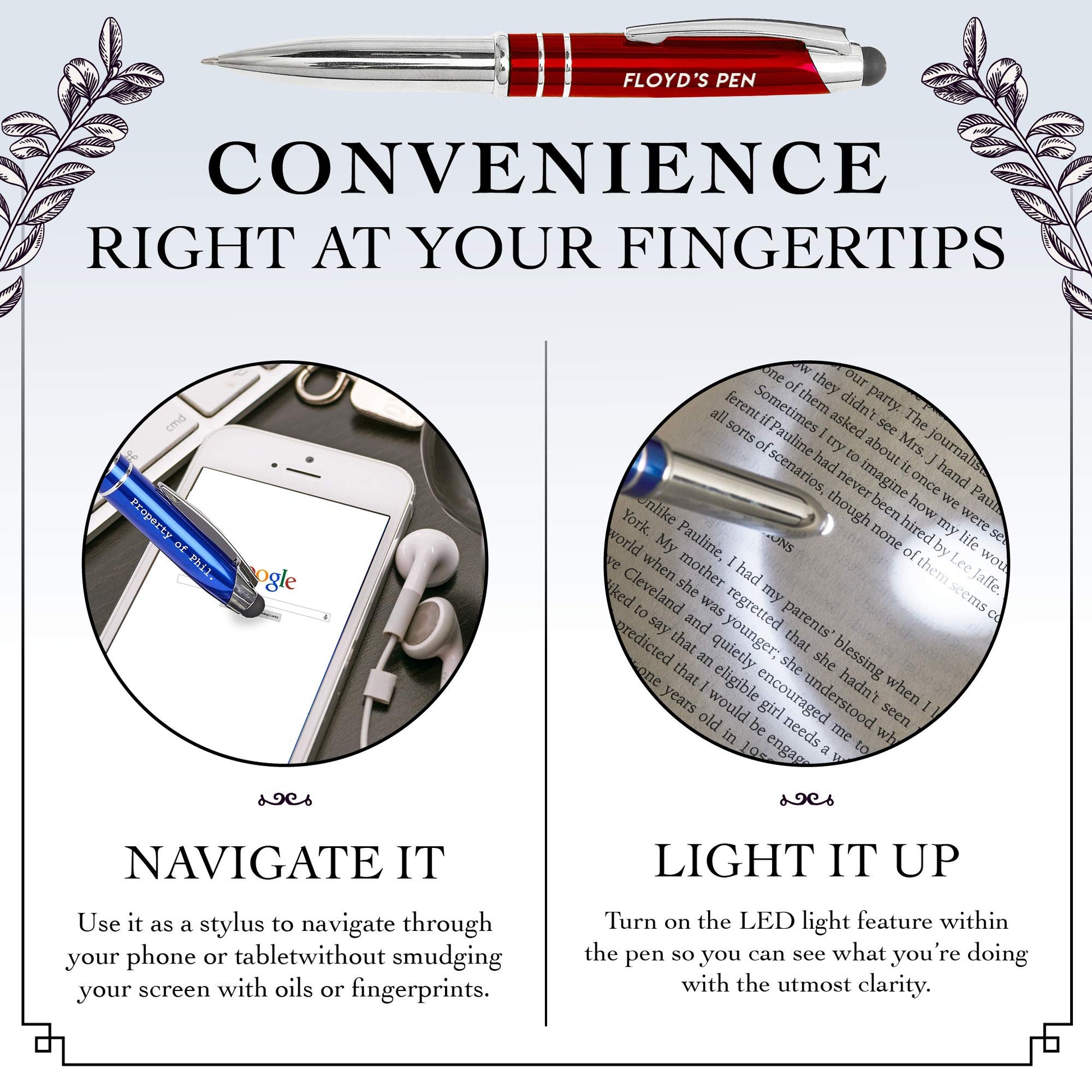 Personalized Pen, 3-in-1 Ballpoint Pen, Touch Screen Pen Stylus, & Flashlight- Customized for Men