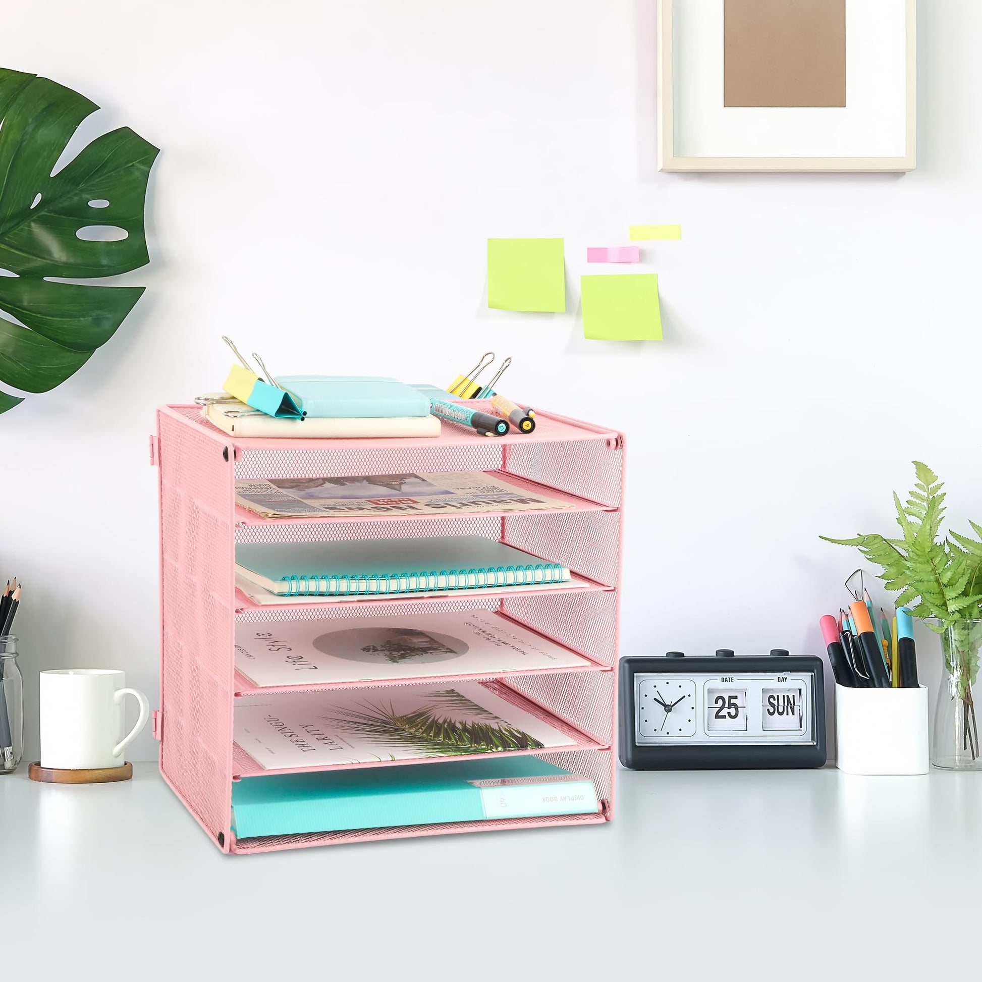 EASEPRES 5 Slot Mesh Desk Organizer Tray, File Paper Letter Folder Holder Desktop Paper Sorter Mail