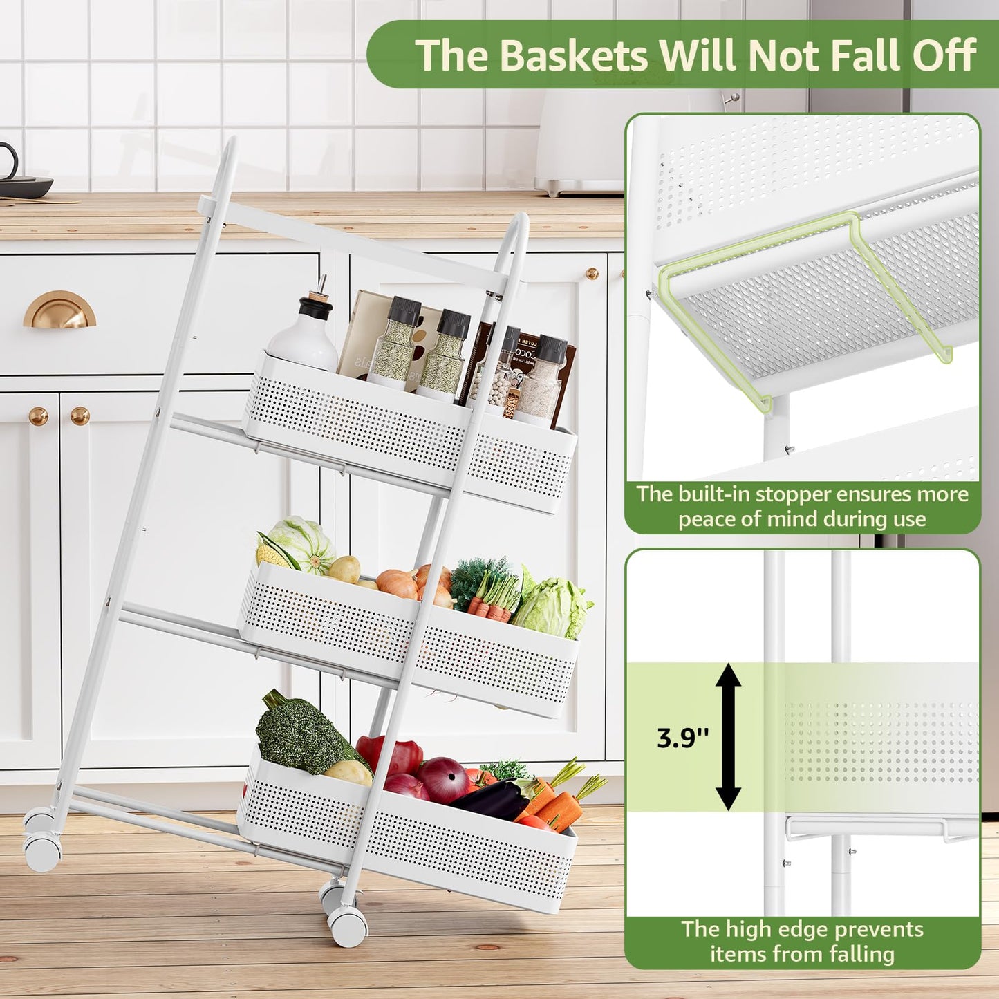 KINGRACK 4 Tier Slim Rolling Cart with Drawer, Metal Utility Storage Cart