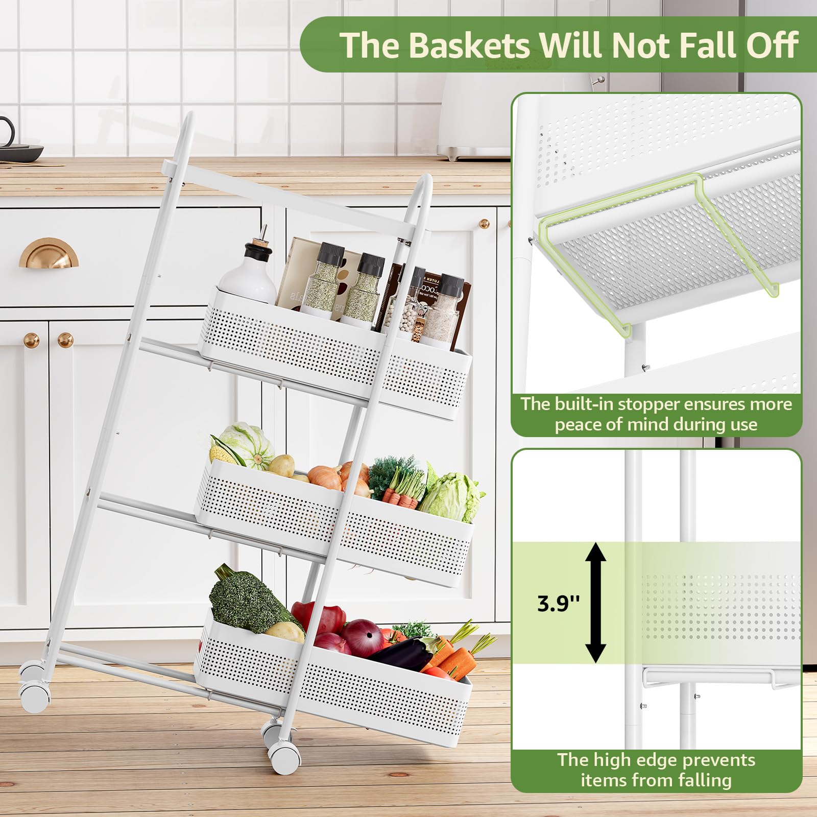 KINGRACK 4 Tier Slim Rolling Cart with Drawer, Metal Utility Storage Cart