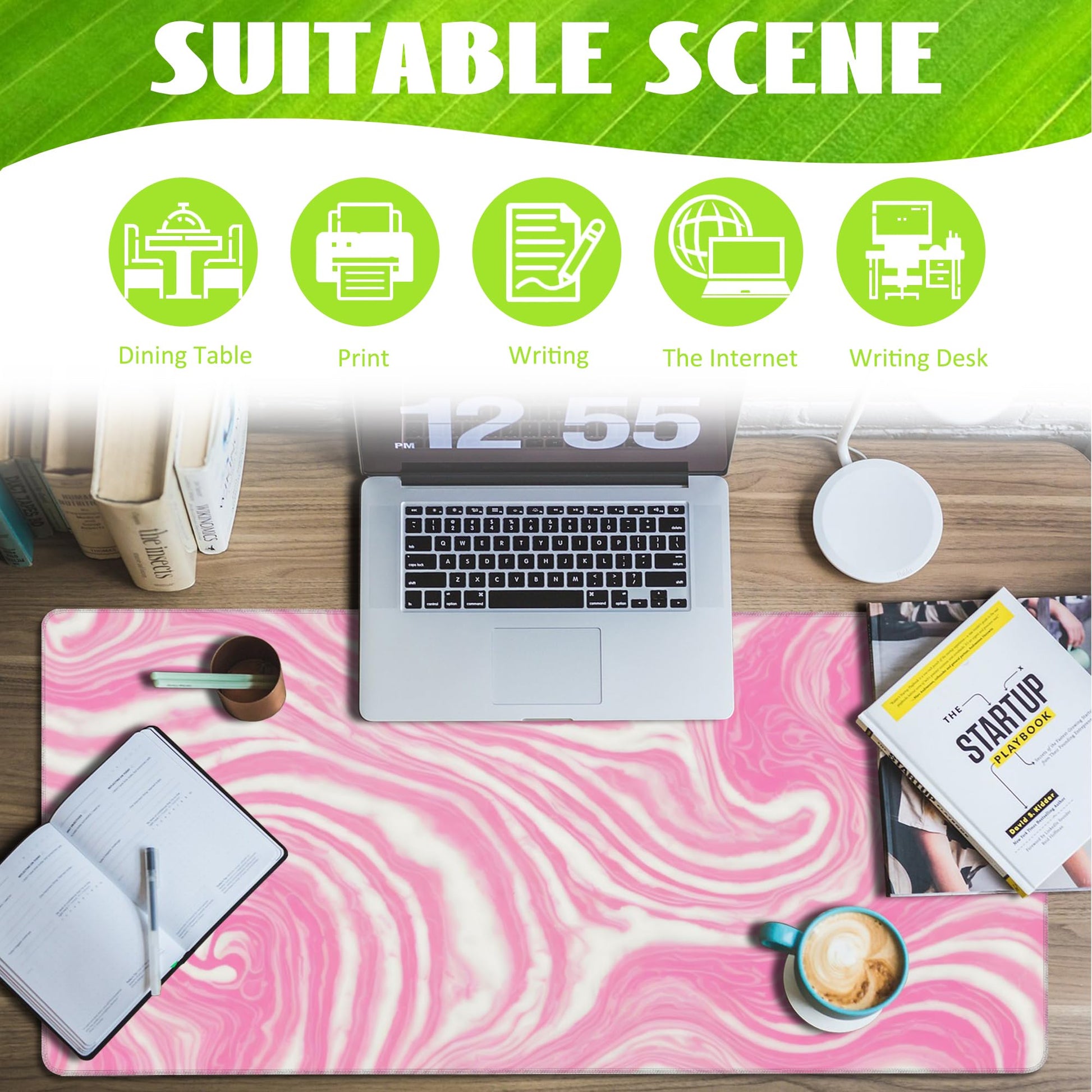 Eflxamz Desk Pad,Pink Marble Swirls Texture Desk Mat,Flow Liquid Waves Large Gaming Mouse Pad for