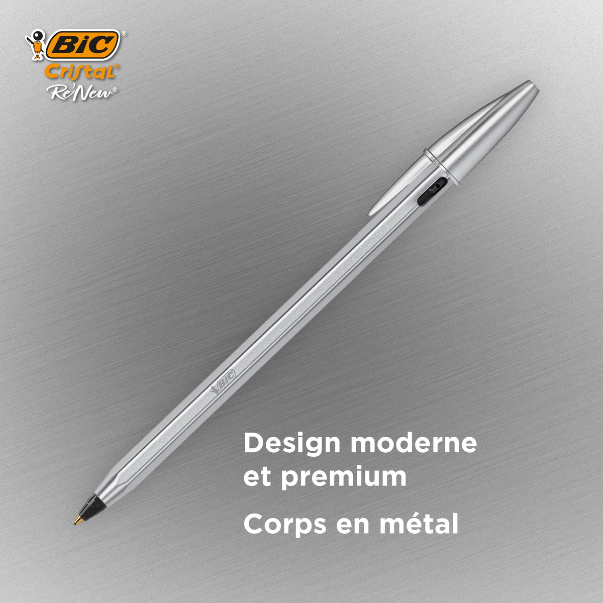BIC Cristal Re'New, Premium Refillable Ballpoint Pen, in Black and Blue, Pack of 2 Including 2