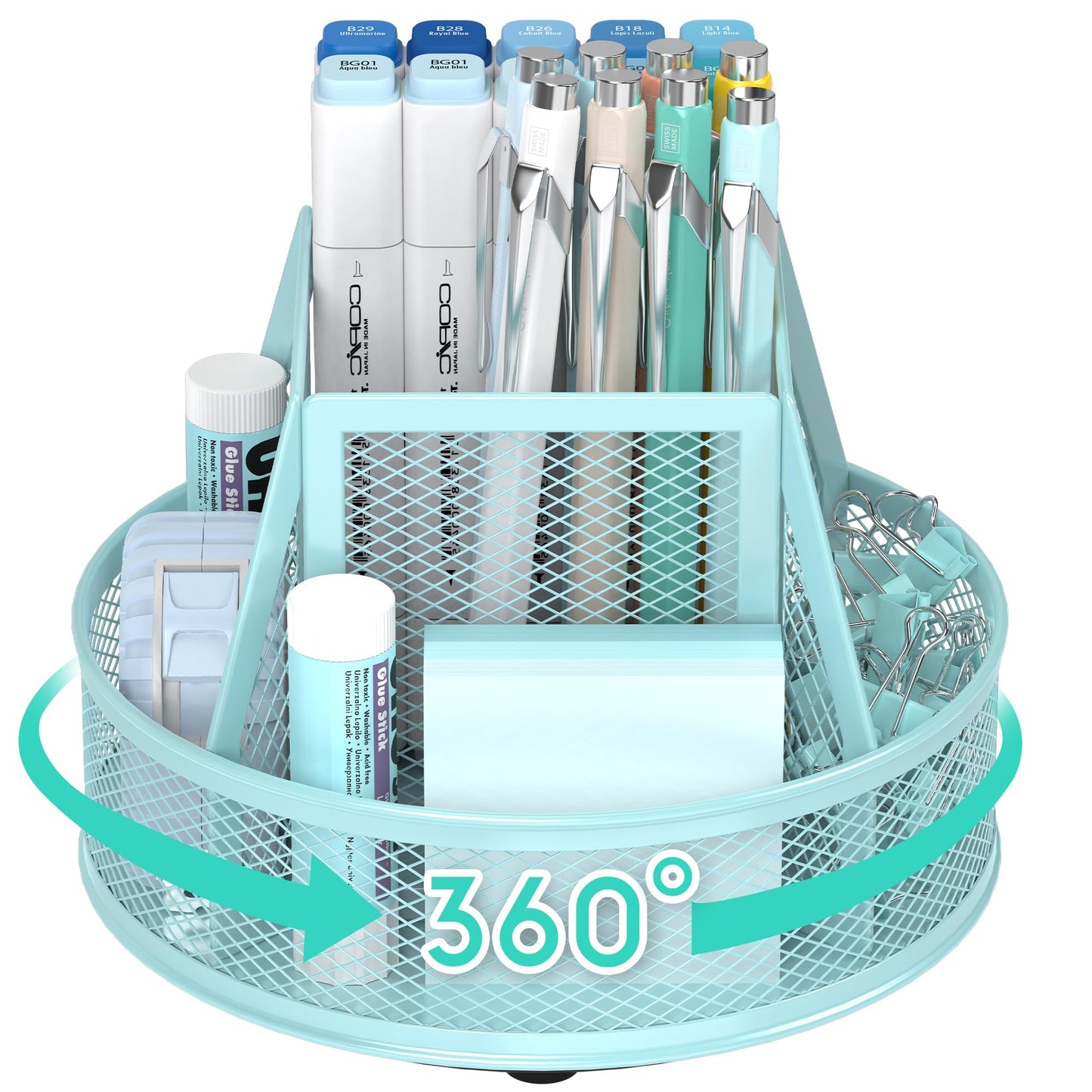 YINGHUA 360°Rotating Mesh Desk Organizer & Pen Holder - Blue