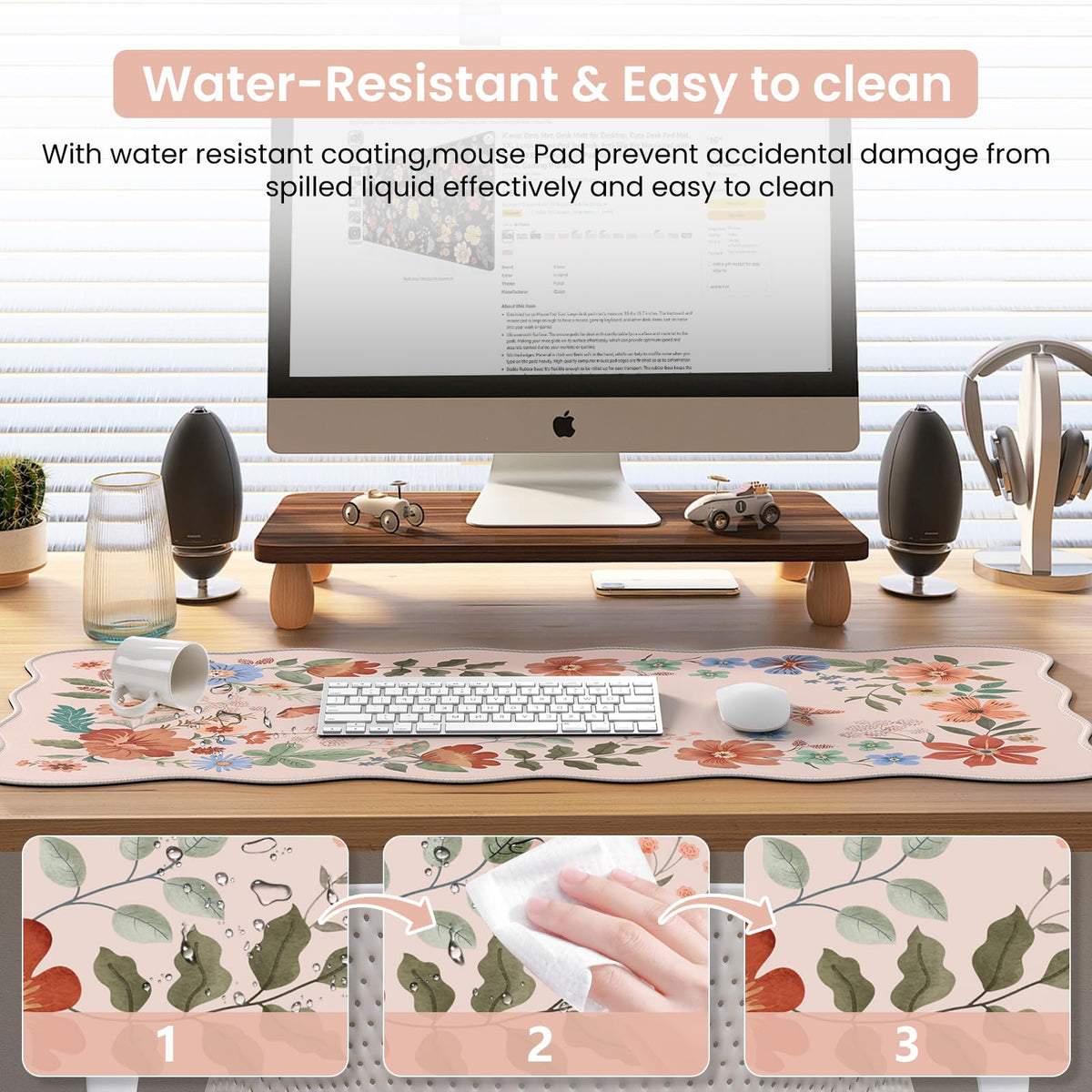 iCasso Desk Mat, Scalloped Desk Matt for Desktop, Cute Desk Pad Mat, XXL Large Mouse Pad, Anti-Slip