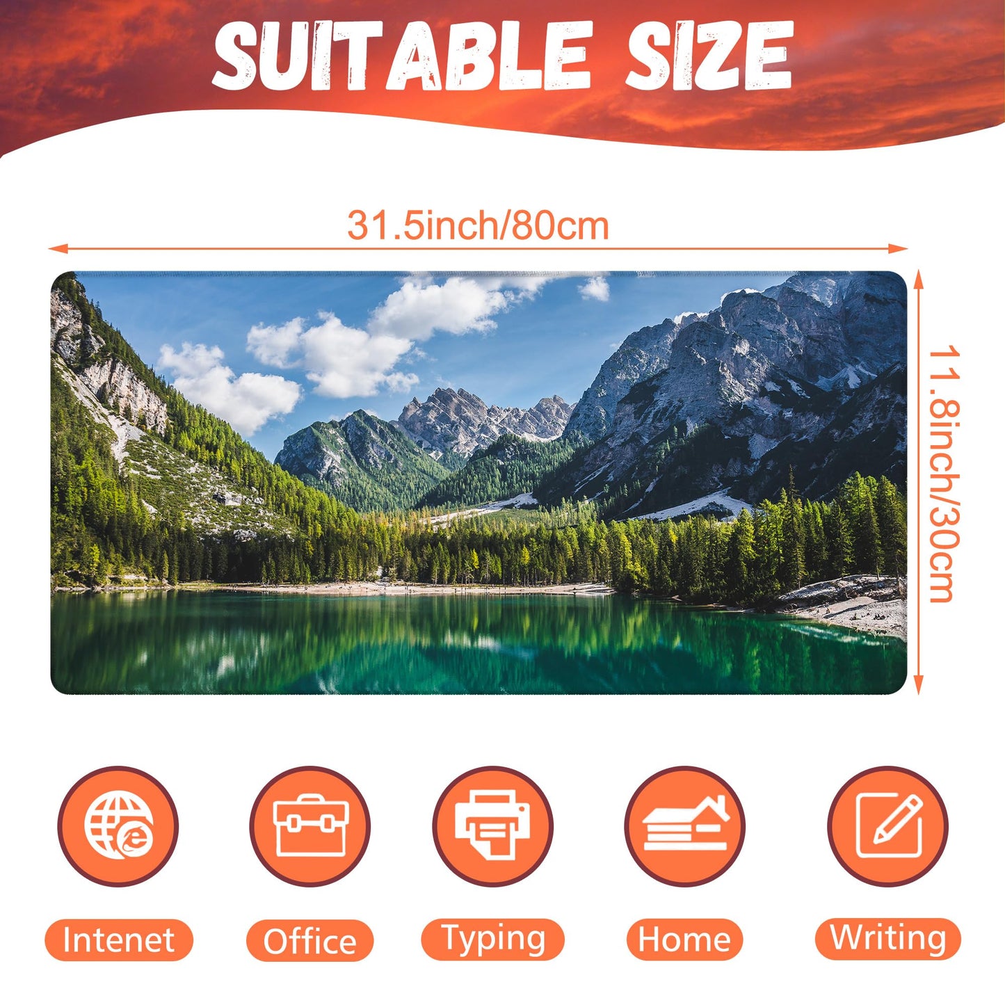 KOAIWPAE Desk Mat, Lake Mountain Landscape Desk Pad, The Alps Large Gaming Mouse Pad for Desk