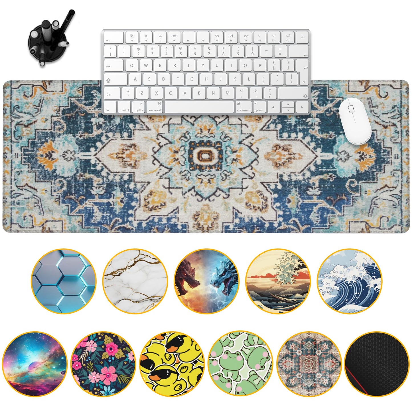 Uiaoiais Desk Mat,Bohemian Textile Rug Texture Mouse Pad,31.5""X15.7"" Large Desk Pad with Stitched