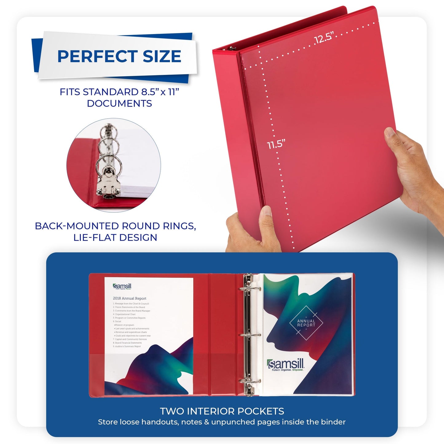Samsill 2 Inch 3 Ring Binders, Economy Round Ring, Clear View Cover, 425 Sheet Capacity - for