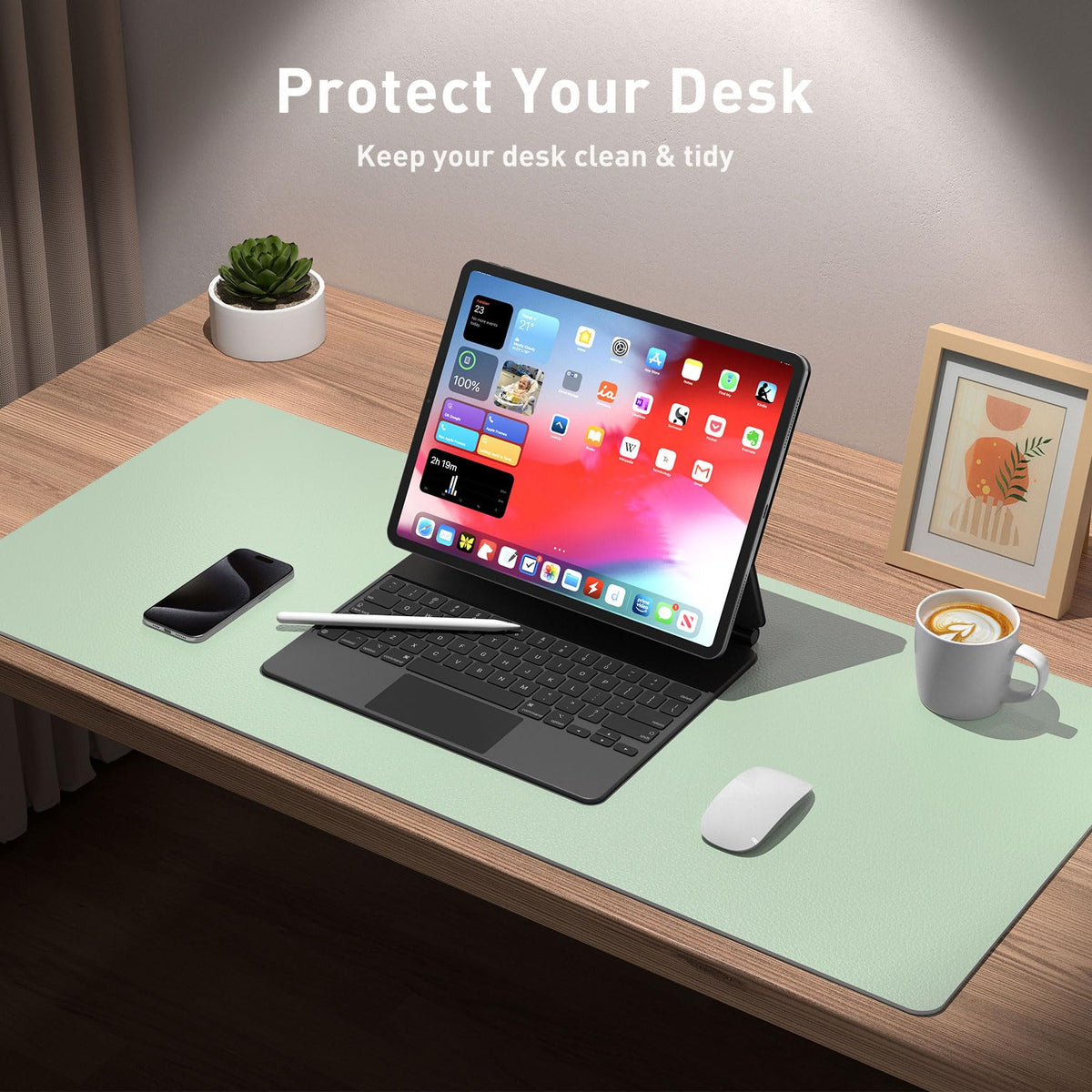 Aothia Large PU Leather Desk Pad Protector - Non-Slip Mouse Pad & Writing Mat for Office/Home