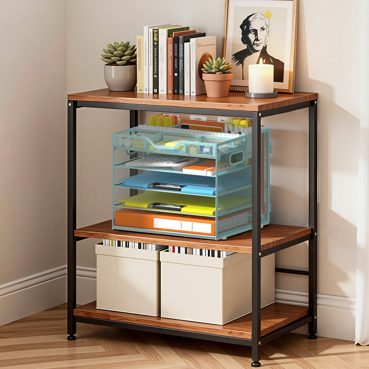 Docnest 5 Tier Desk Organizer with Hanging File Folder Holder&Tray, Blue