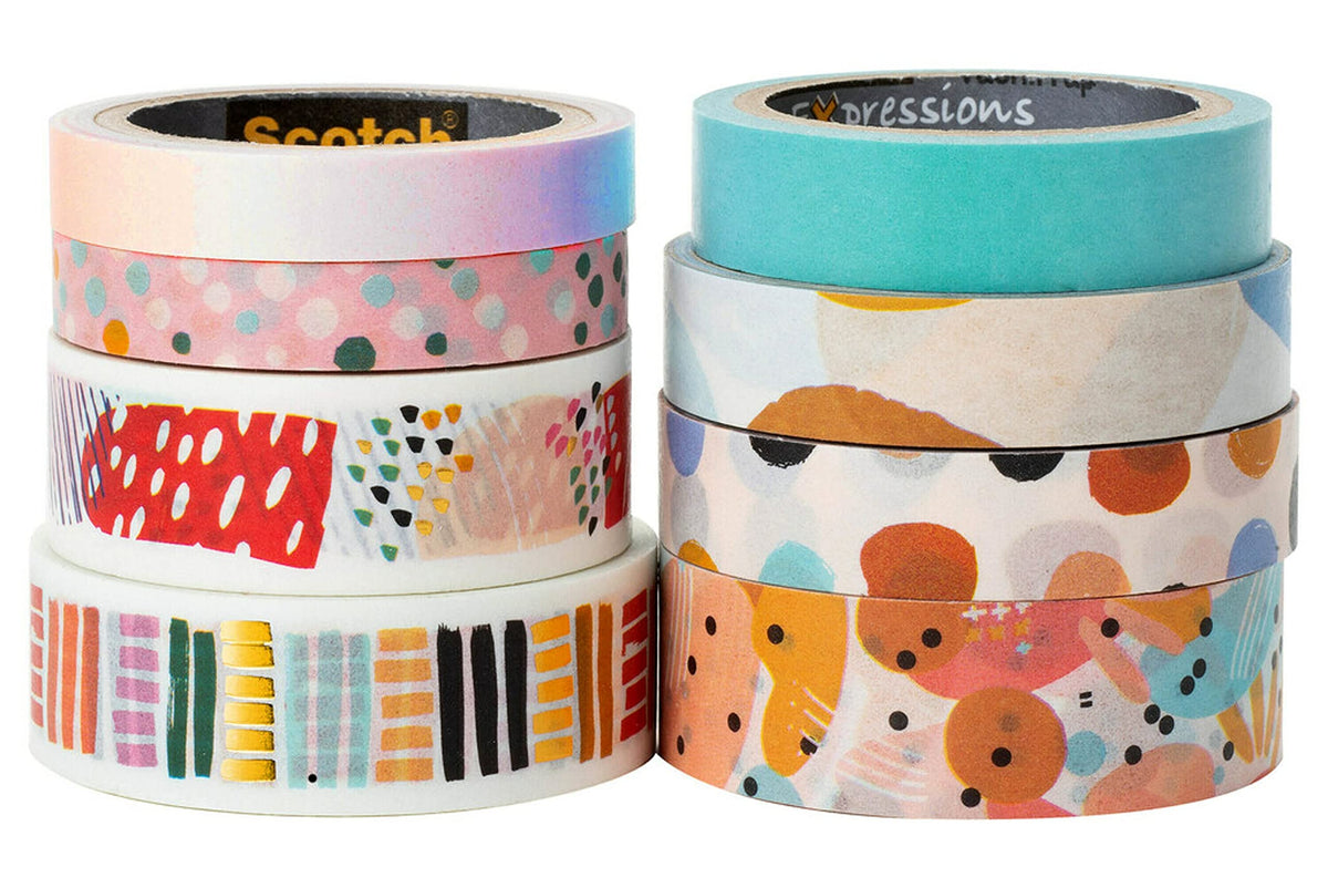 Scotch Washi Tape, Abstract Modern Design, 8 Rolls, Great for Bullet Journaling, Scrapbooking and