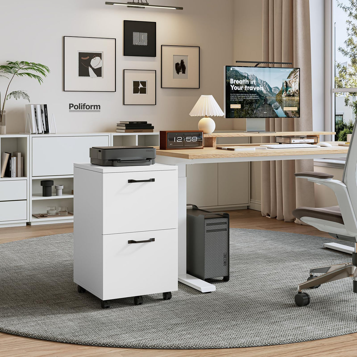DUMOS 2 Drawer Filing Cabinet, Rolling Under Desk Storage, White