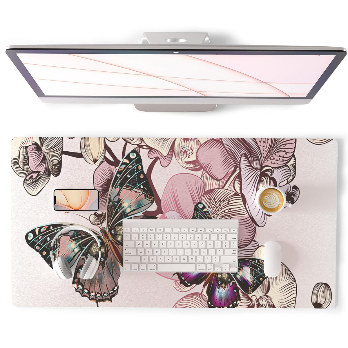 QiyI PU Leather Large Mouse Pad, Office Decor, 31.5" x 15.7", Butterflies