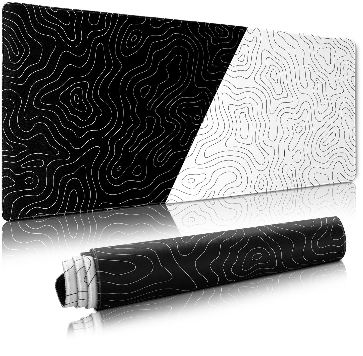XVX Black and White Topographic Mousepad, XXLarge Gaming Mouse Pad for Desk 35.4x15.7