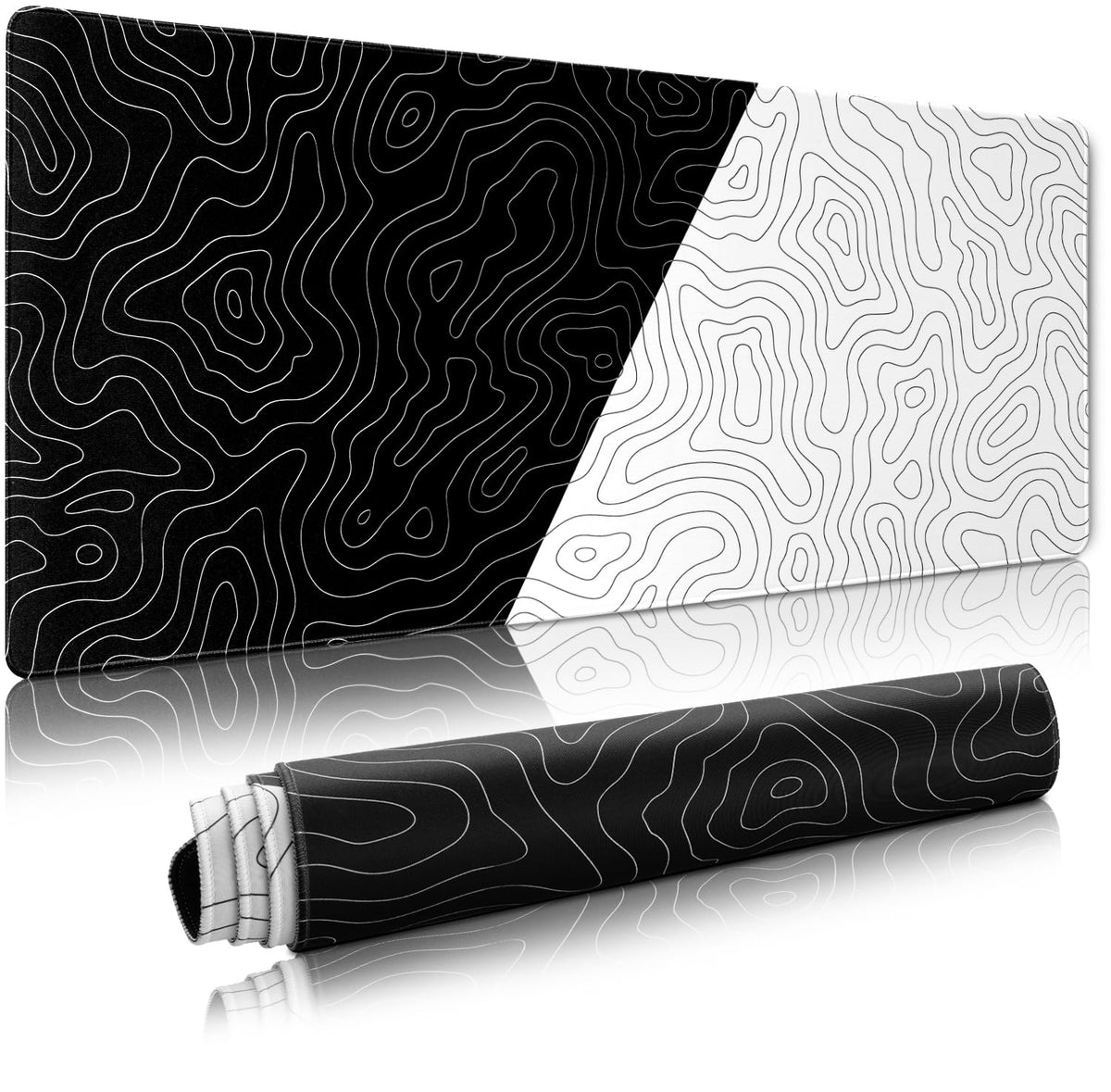 XVX Black and White Topographic Mousepad, XXLarge Gaming Mouse Pad for Desk 35.4x15.7