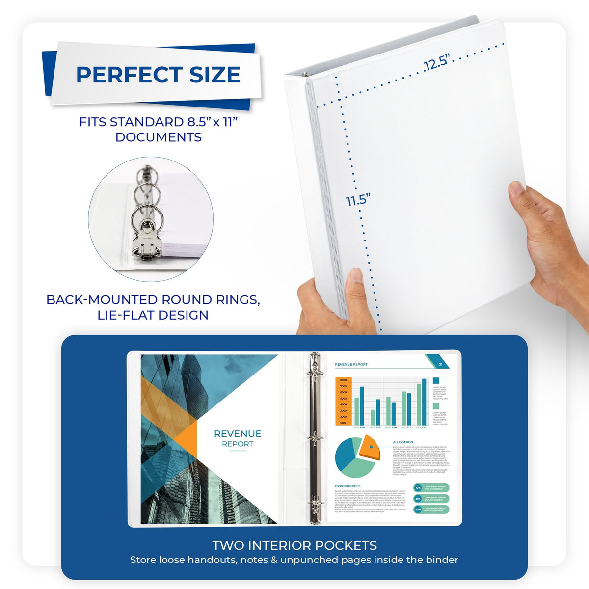 Samsill 1 Inch 3 Ring Binders, Economy Round Ring, Clear View Cover, 200 Sheet Capacity - for