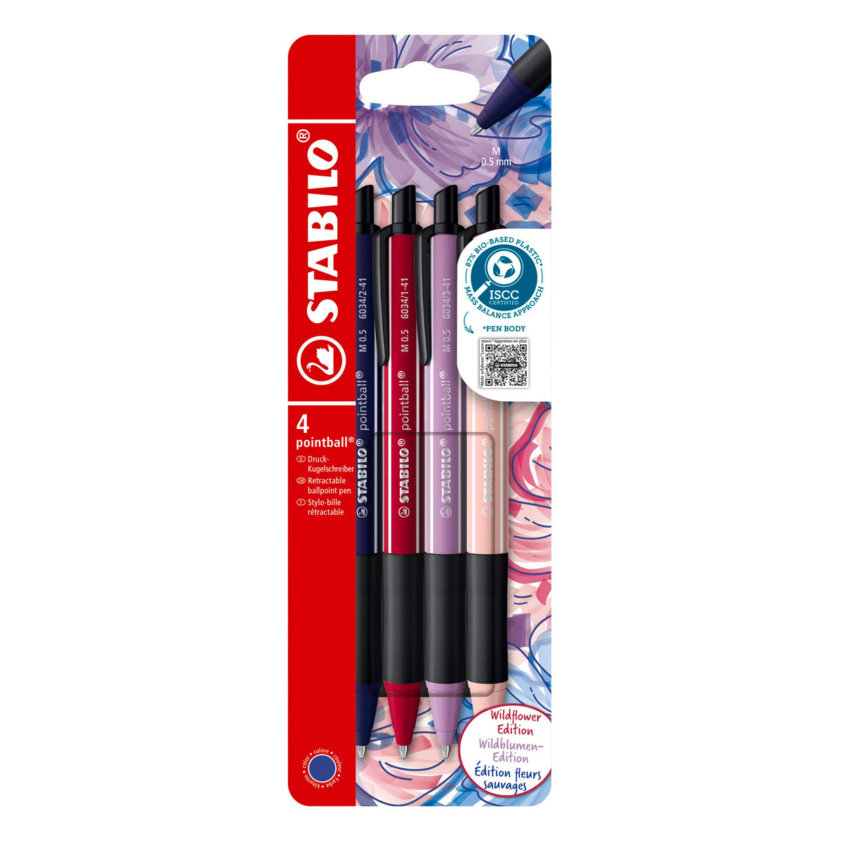 STABILO pointball NatureCOLORS Wildflower Edition - Ballpoint Pen - Pack of 4 - Burgundy, Prussian